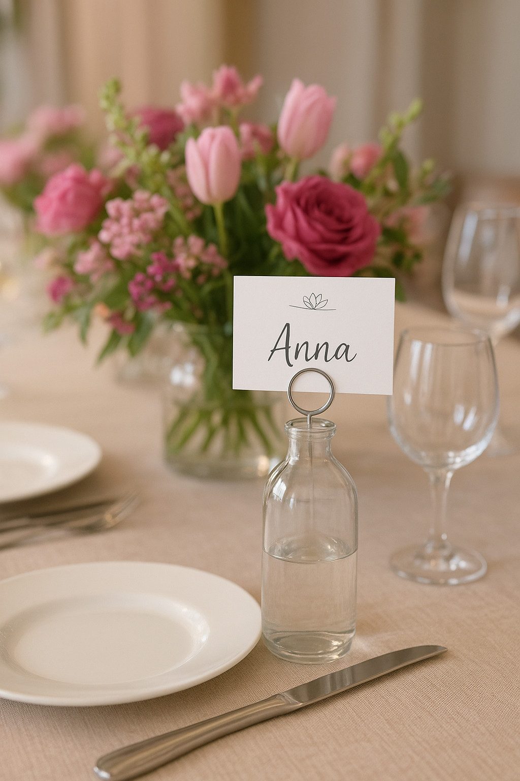 dynamic24 Tischkartenhalter, (12-tlg), 12x Kartenhalter Platzkarte Glasflasche Hochzeit Namensschild