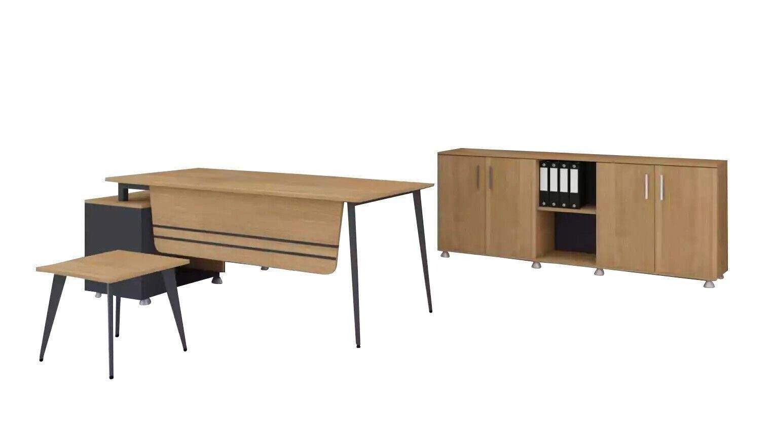 Xlmoebel Büromöbel-Set Bürozimmer Ensemble Sofatisch Zeitgemäßes Layout Holz Eckschreibtisch, (3-tlg., Eckschreibtisch, Couchtisch, Schrank), Hergestellt in Europa