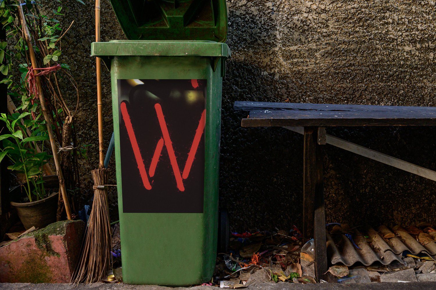 aus St), Mülltonne, Wandsticker Container, (1 Abfalbehälter Sticker, Buchstabe Neon Unverwechselbarer Mülleimer-aufkleber, W MuchoWow