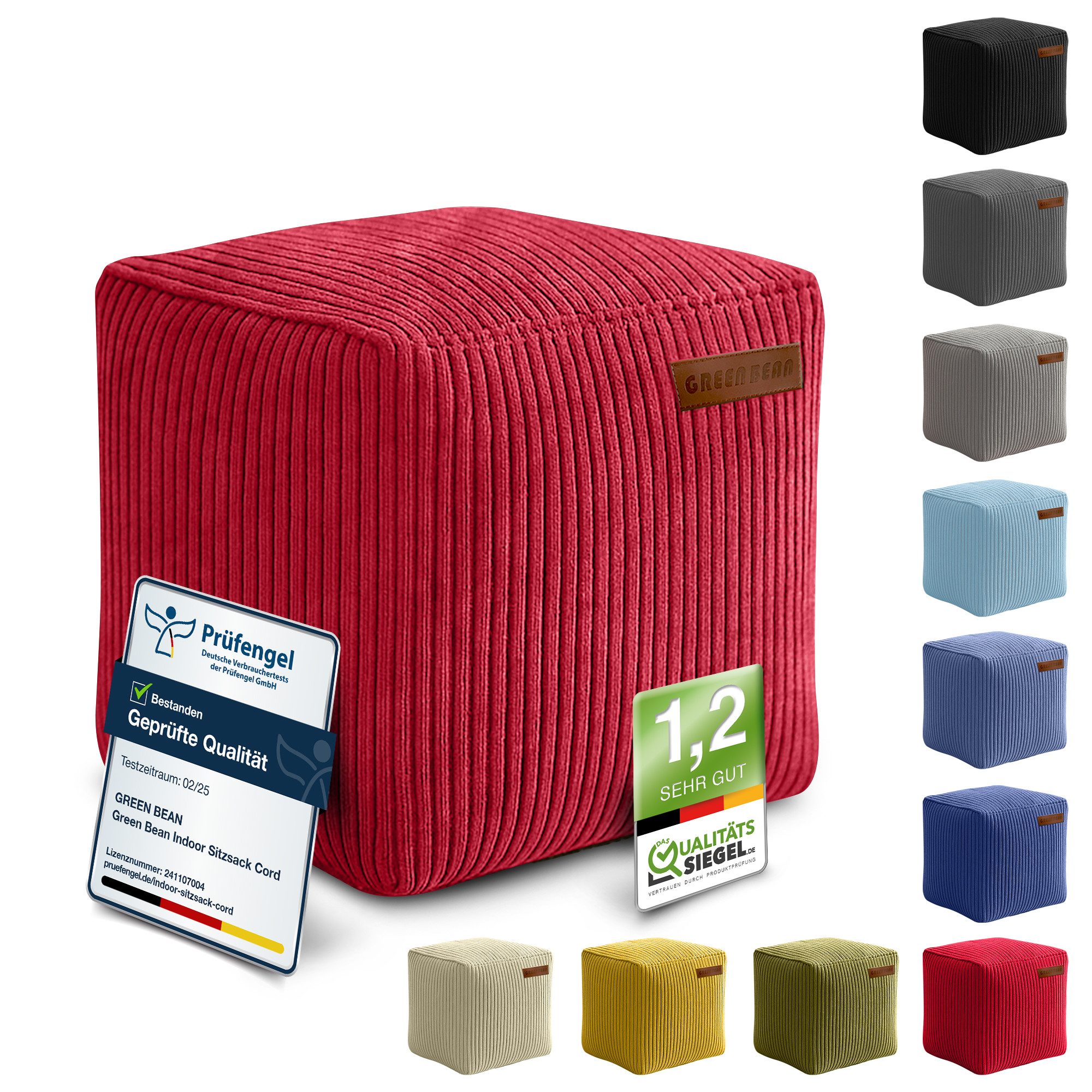Green Bean Pouf Cube Cord (Indoor Sitzhocker Sitzkissen Fußhocker Relax-Sessel, Made in Germany), die ideale Ergänzung zum Sitzsack – Bild 5 von 5