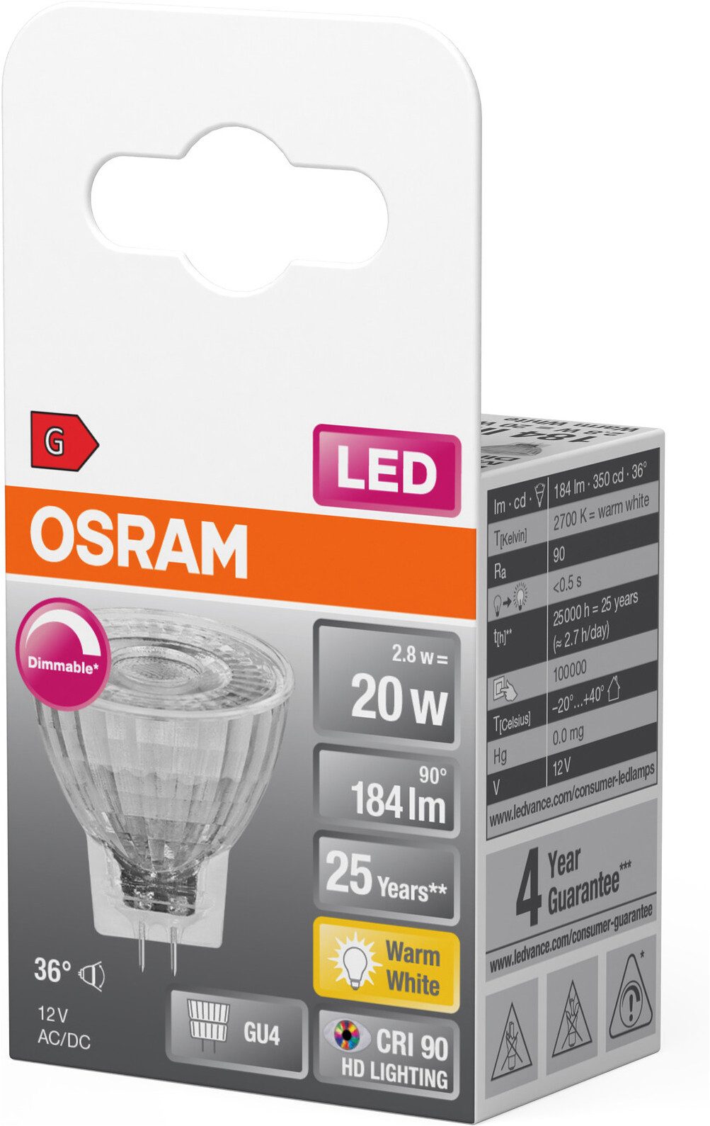 Osram LED-Leuchtmittel LED SUPERSTAR MR11 36°, G4, 1 St., Warmweiß