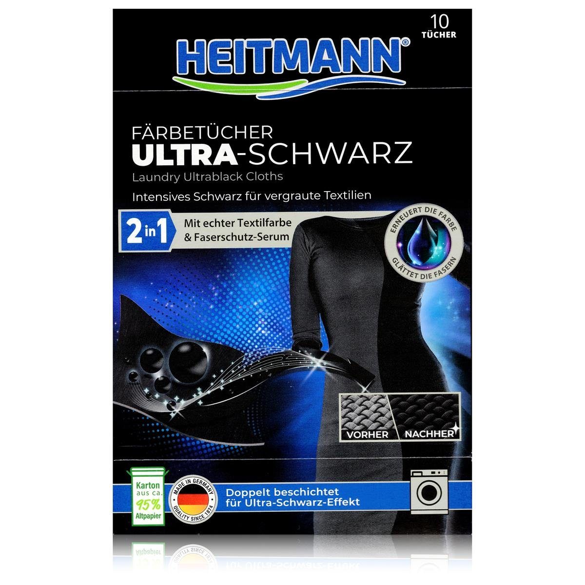 HEITMANN Textilfarbe Heitmann Färbetücher Ultra-Schwarz 10 Tücher 2in1 Ultra-Schwarzeffekt