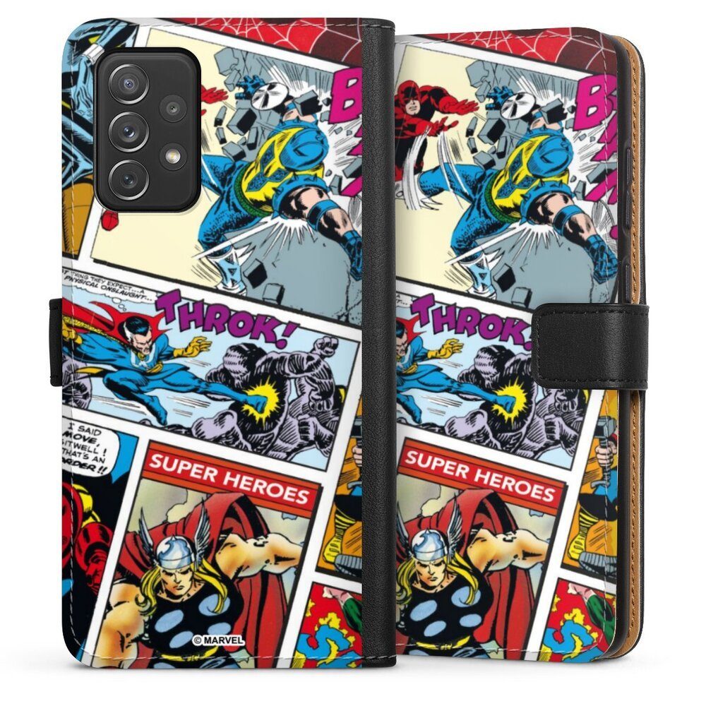 DeinDesign Handyhülle Marvel Retro Comic Blue, Samsung Galaxy A72 Hülle Handy Flip Case Wallet Cover