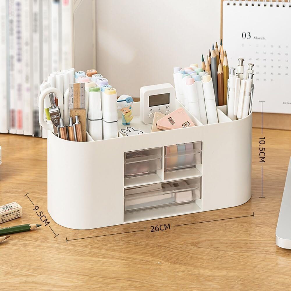 POPOLIC Organizer Stiftehalter Aufbewahrungskiste, Schreibtisch organizer 10 Fächer (Große Kapazität, Doppelschicht transparente Schublade), Kann Bleistifte, Buntstifte, Verschiedene Schreibwaren aufnehmen