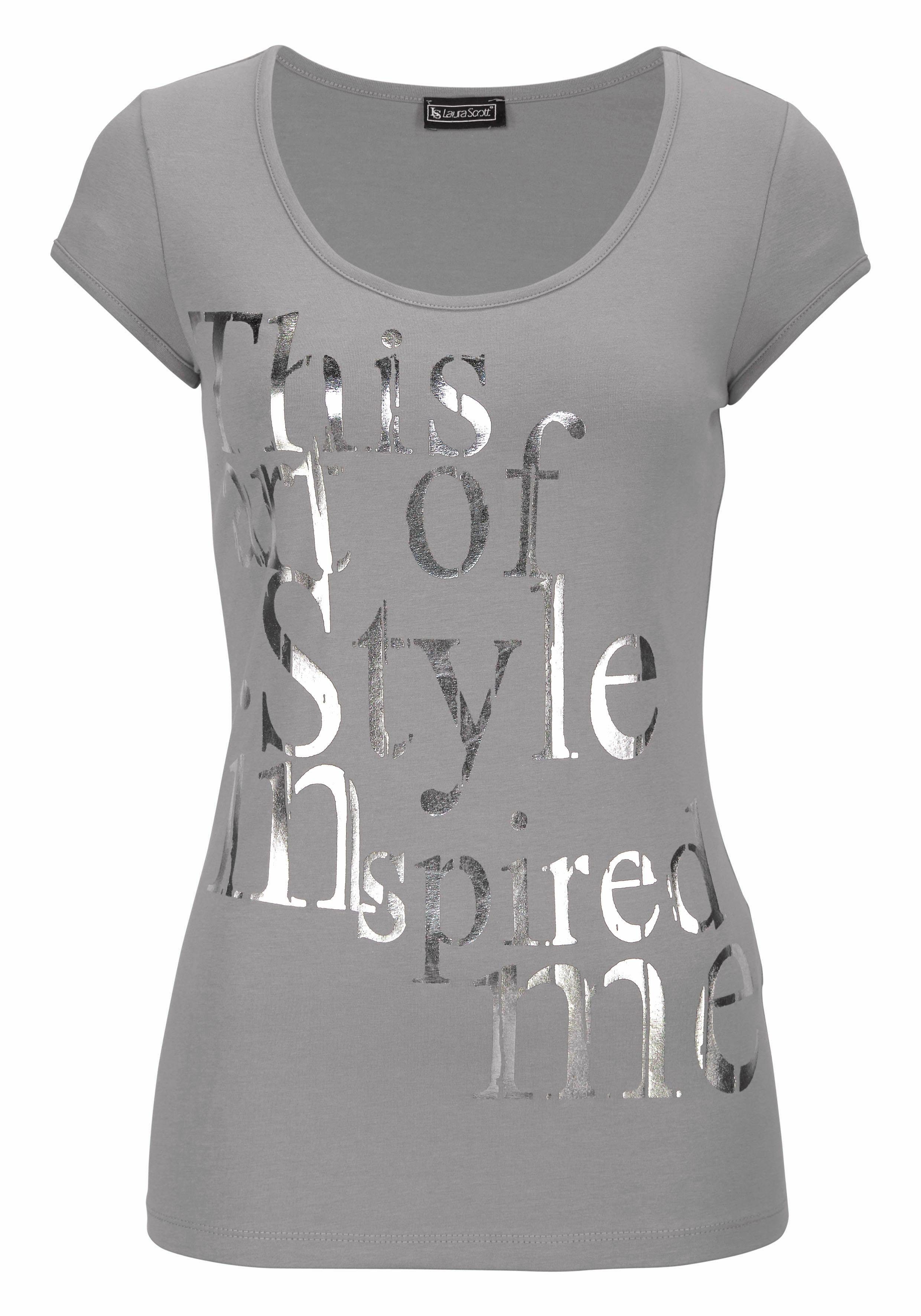 Laura Scott Rundhalsshirt mit Folienprint grau