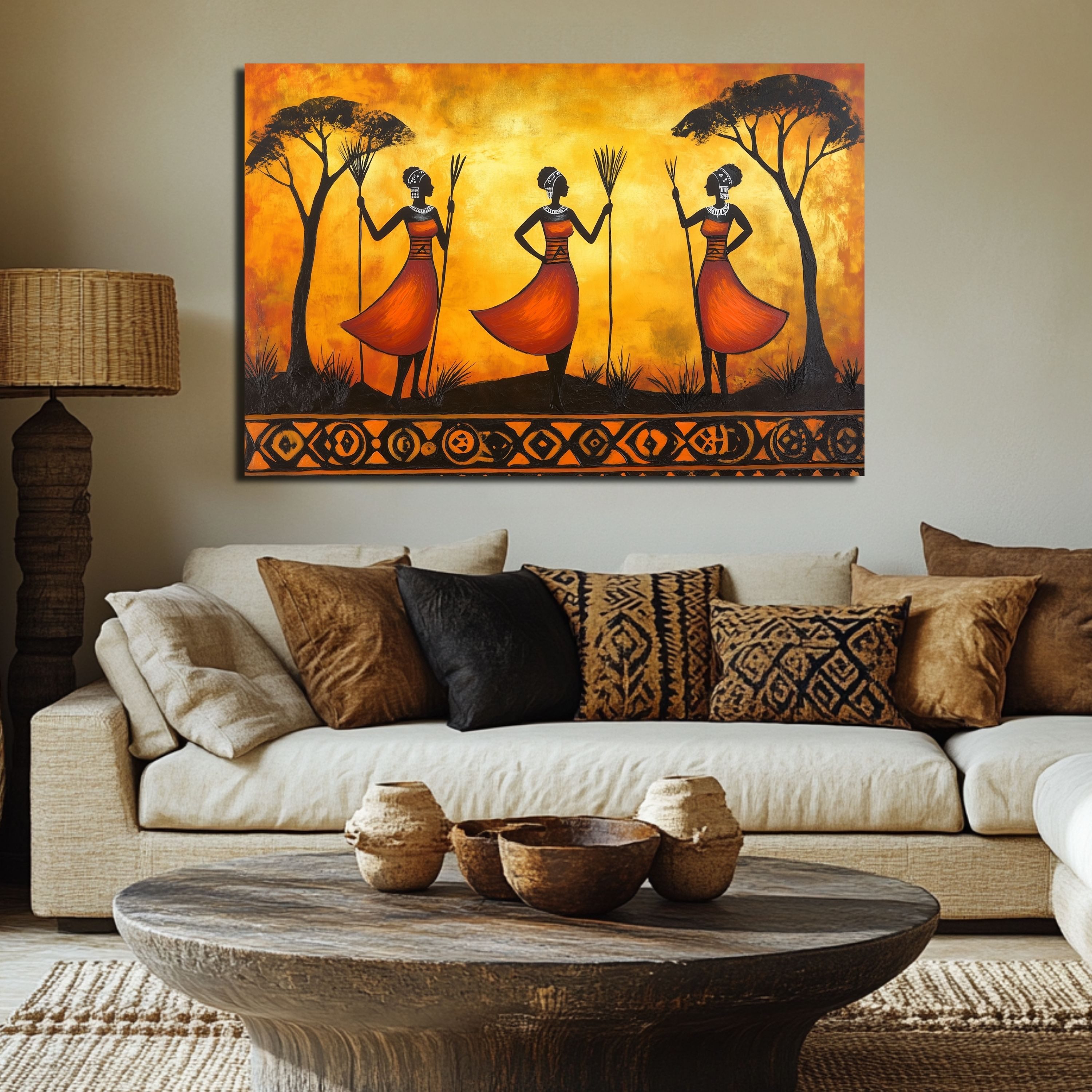 DARO Design Leinwandbild Modern Abstrakt Wandbilder XXL Wandbild Wand Deko Leinwand Bilder, (Drei Frauen - Bild groß Wohnzimmer Schlafzimmer Küche Esszimmer Einteilig Querformat Fotodruck Leinwände Wanddeko Abstrakte Kunst Boho), 30x20cm
