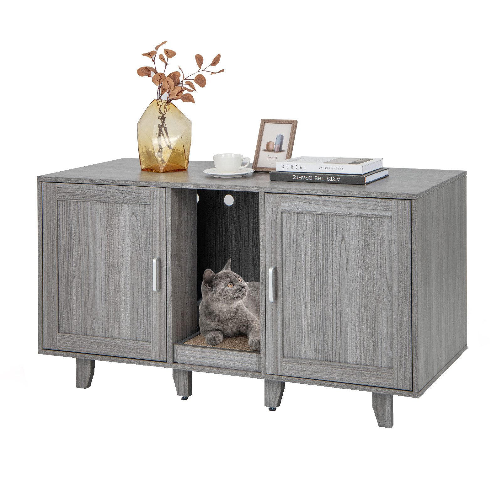 COSTWAY Tierhaus, Katzenklo Schrank, mit 2 Türen & Kratzbrett, 120 x 52 x 6 günstig online kaufen