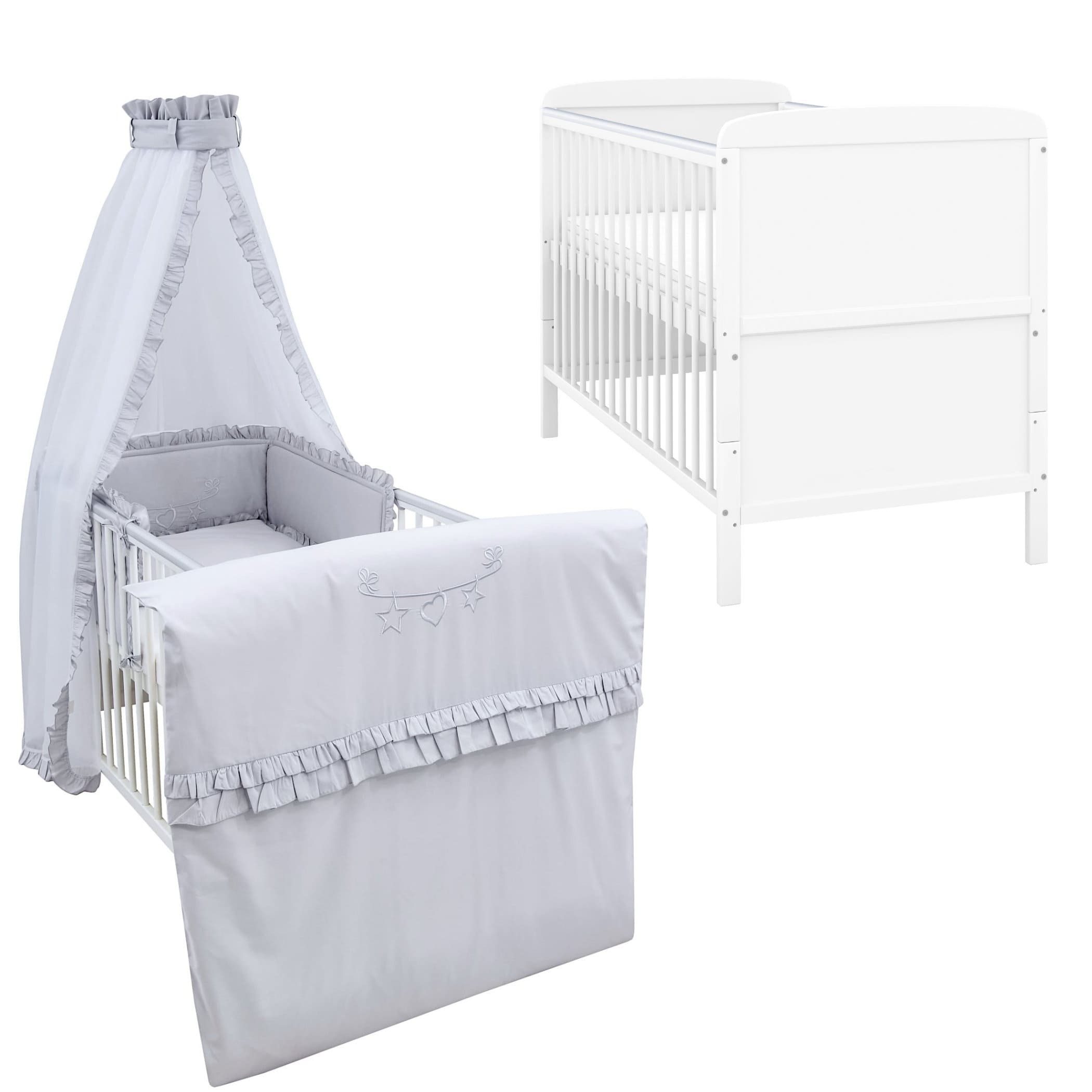 Baby-Delux Komplettbett Babybett Natalie Komplettset Royal Rüsche, 10-tlg., Kinderbett 70x140 cm weiß, Bettset verschiedene Designs