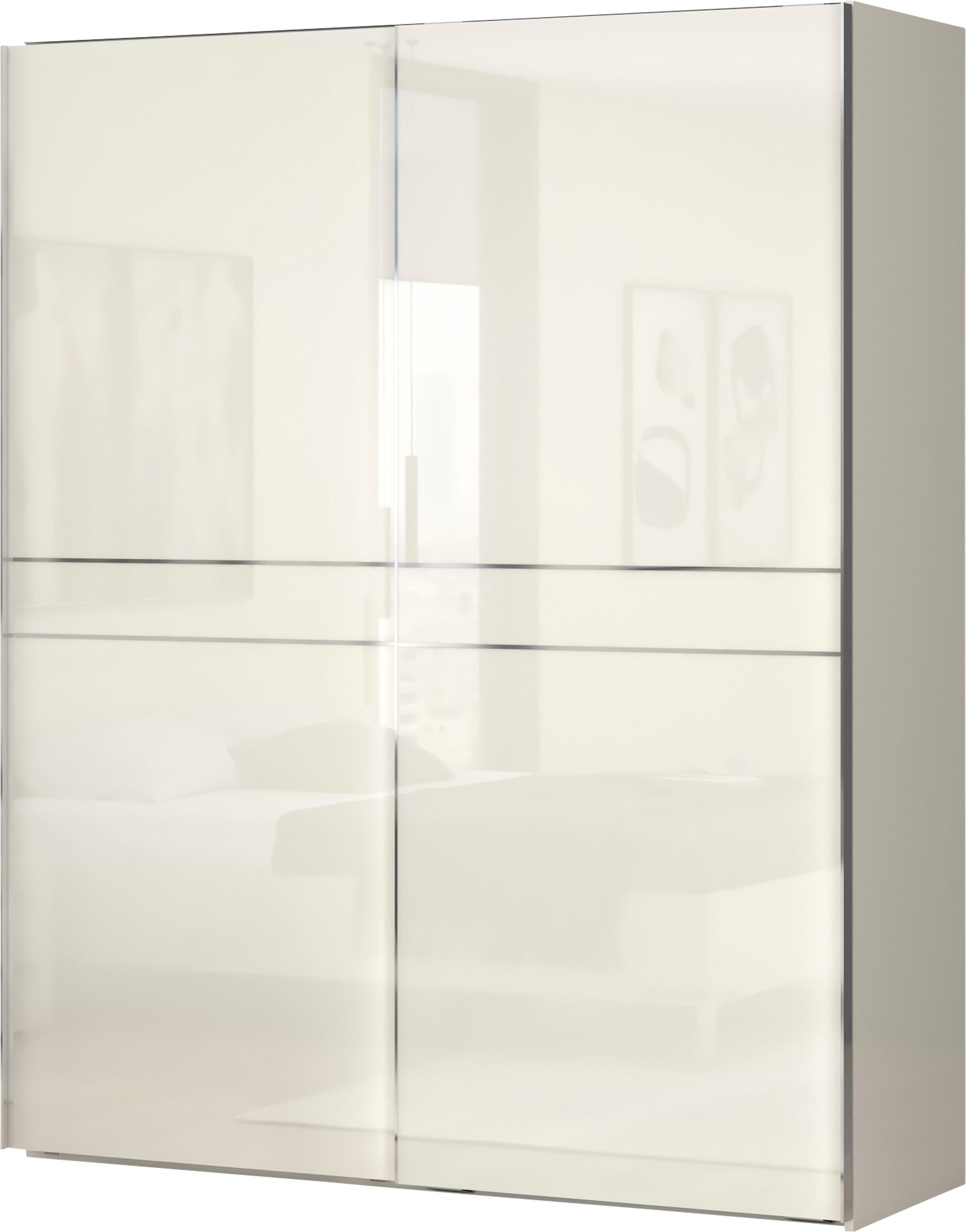 Places of Style Schwebetürenschrank Piano, FSC-zertifiziert, mit Einlegeböden und Kleiderstangen (in 3 Breiten, 224cm hoch, mit verchromten Aufleistungen) UV lackiert, hochglänzend, mit Soft-Close Funktion, in beige oder weiß