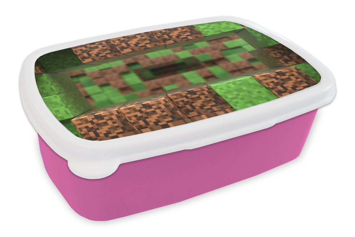MuchoWow Lunchbox Spiele - Blöcke - Spiele - Kinder, Kunststoff, (2-tlg), Brotbox für Erwachsene, Brotdose Kinder, Snackbox, Mädchen, Kunststoff rosa