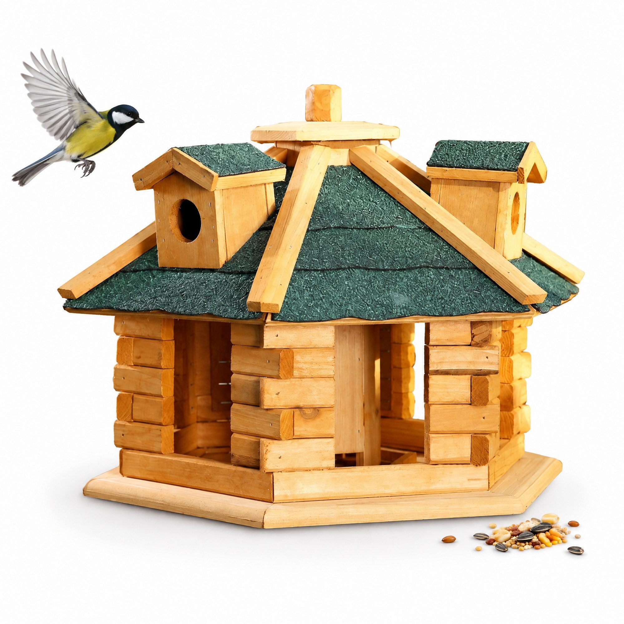 Melko Vogelhaus Vogelfutterhaus Vogelhäuschen Vogelvilla 48 CM Futtersilo Futterhaus, inkl. Futtersilo