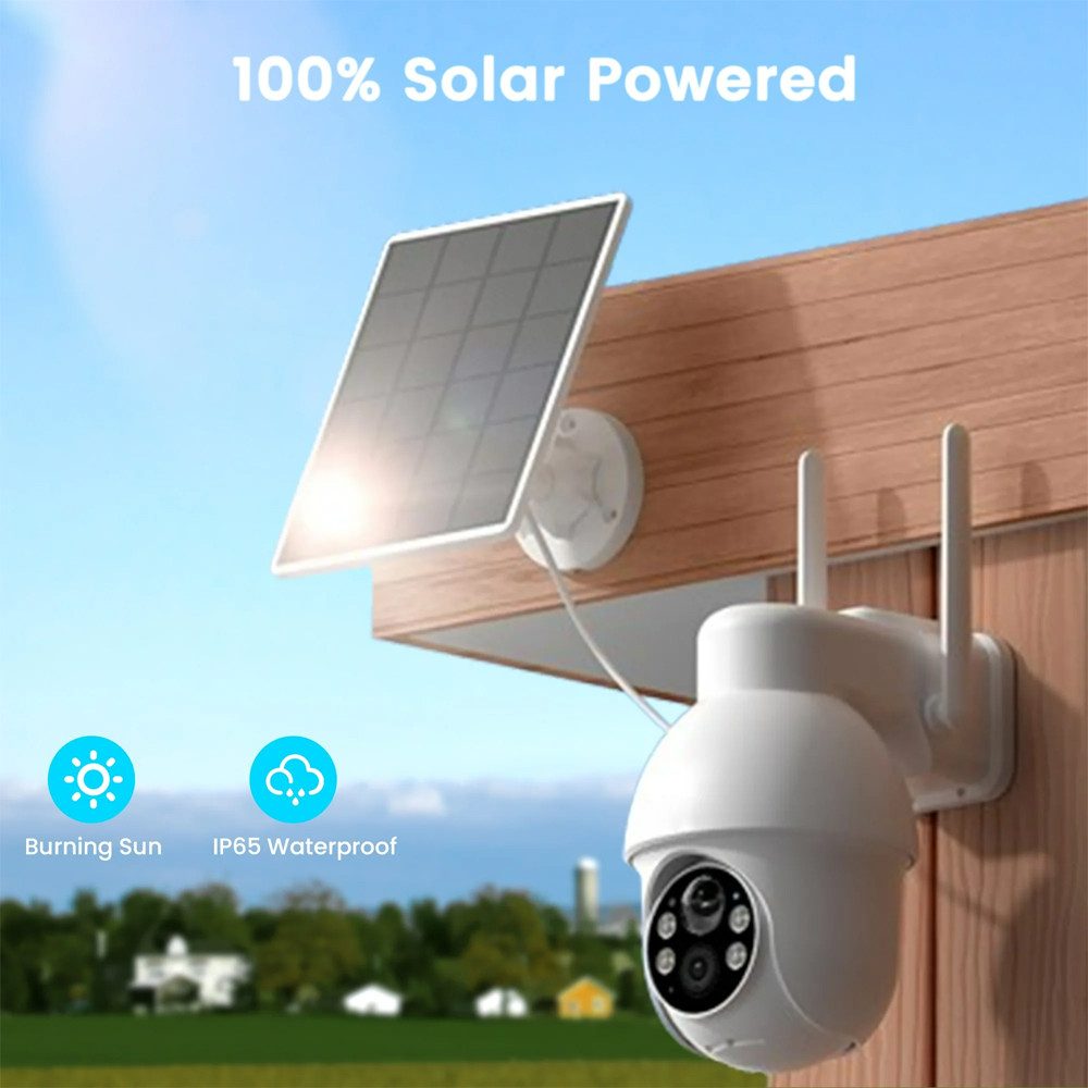 Topcony Überwachungskamera 5MP Solar-Funk-Überwachungskameras WLAN mit Bewegungserkennung (Aussen, Außenbereich,Home,Schule,Geschäft,Wald,Farm,Campingbus,Straße, Zugriffskontrolle für mehrere Benutzer, 360°-Ansicht,Farbe Nachtsicht,2-Wege-Audio,Spotlights,Alex,IP65, 15M Infrarot-Nachtsicht,PIR Erkennung 350°/90° Schwenkbar mit SD Karte)