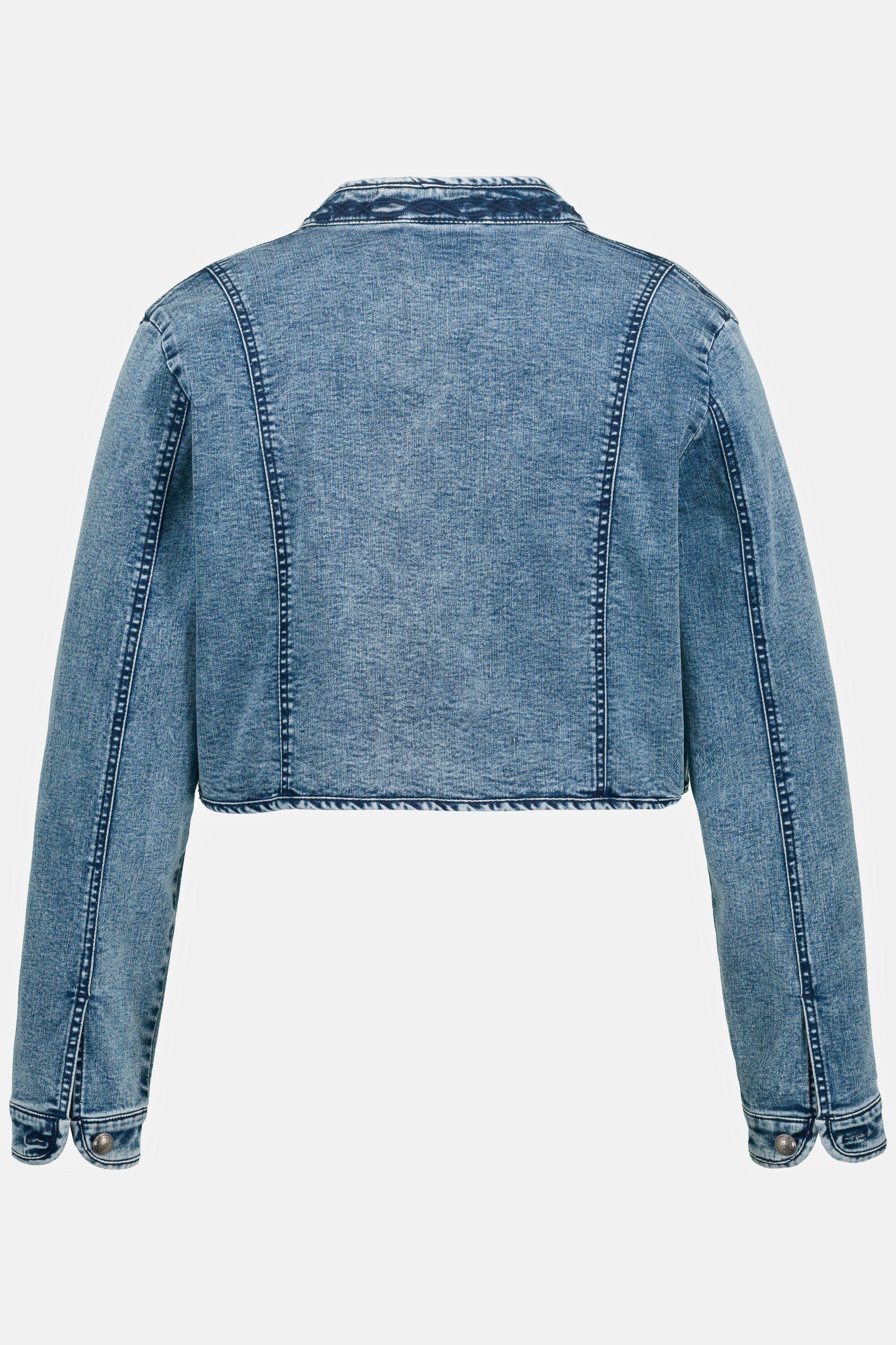 Popken Bolero Ulla Bolero Stehkragen Denim Trachten-Jeans bestickter