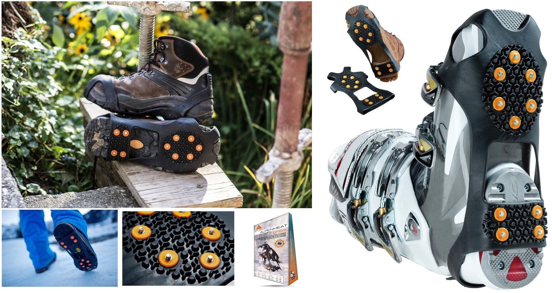 Alpenheat Spikes GRIPS Anti-Rutsch-Überzüge 36-48 Schuhspikes Eiskrallen Schuhkrallen (Spar-Set)