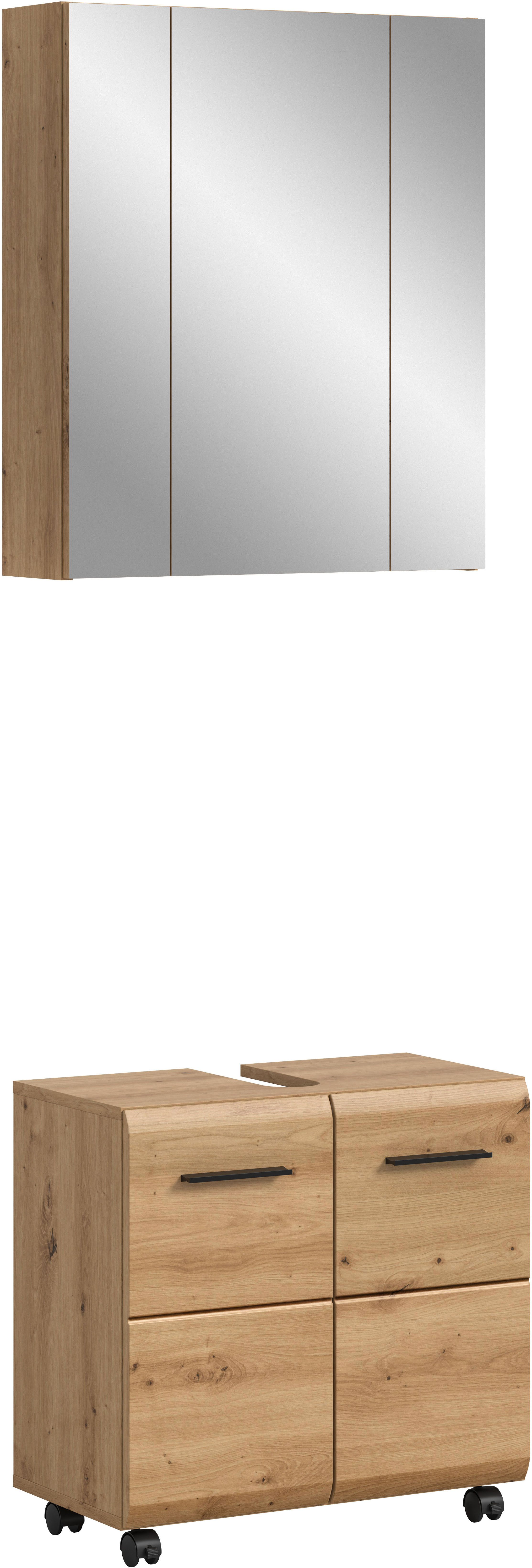 welltime Badmöbel-Set FLORENZ, 2-tlg. Bad-Kombination, hochwertige MDF-Front, (3-St., best. aus: 1 Spiegelschrank, 1 Waschbeckenunterschrank), Bad-Kombination, Bad-Möbel, Badezimmer, Kombination, Kombi
