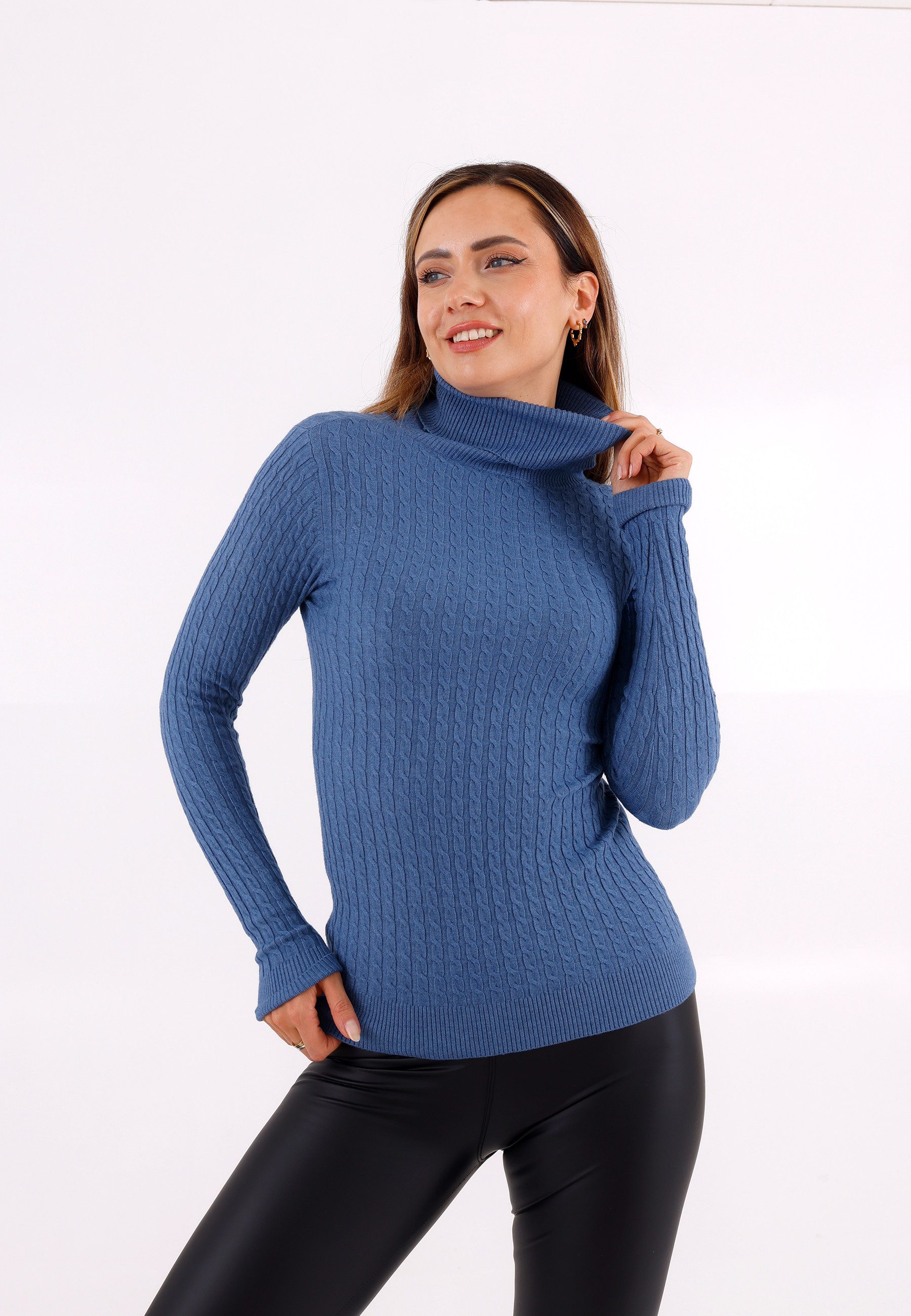 YC Fashion & Style Rollkragenpullover One Size, Zopfmuster, verschiedene Farben in Unifarbe
