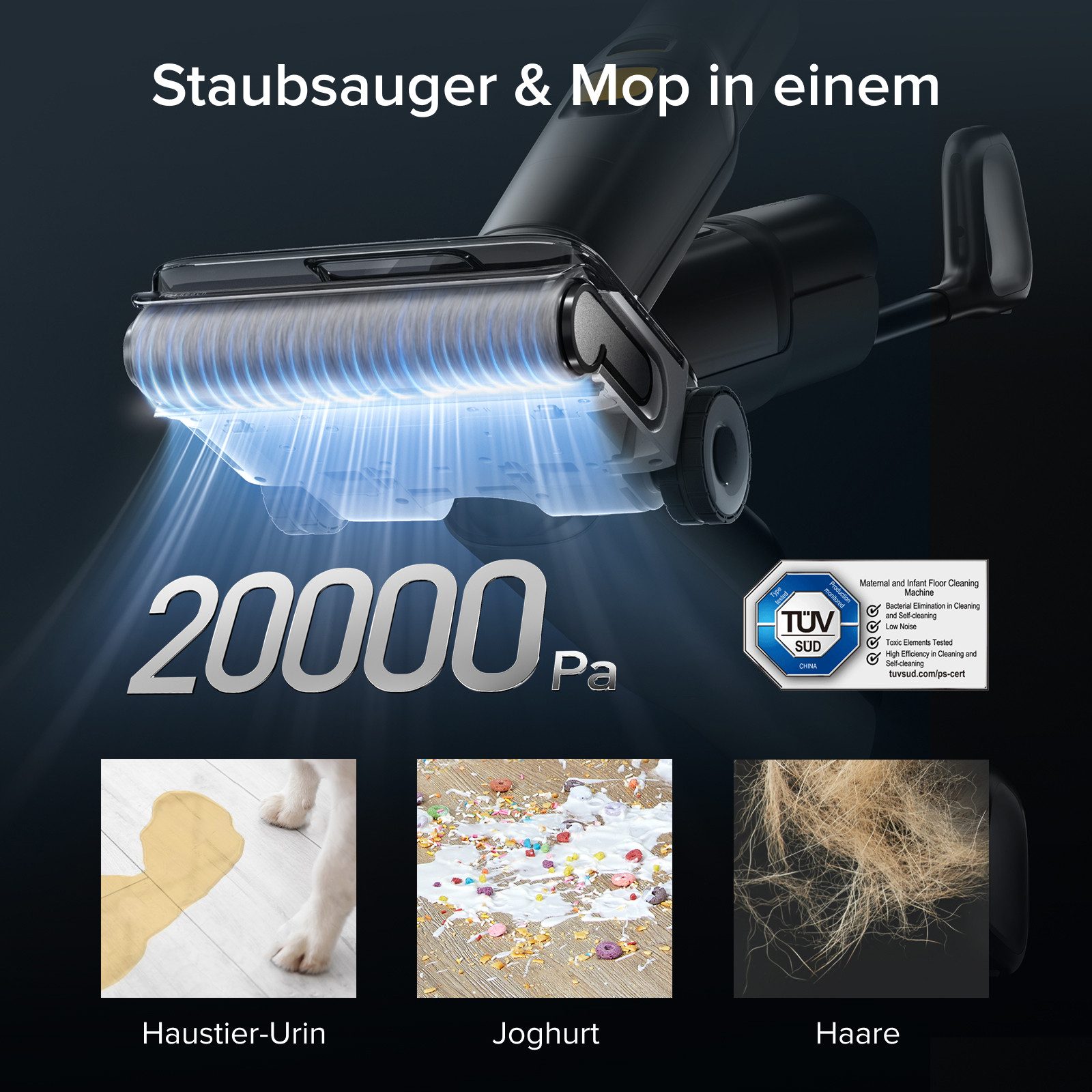 Roborock Nass-Trocken-Akkusauger F25 XT Nass-Trocken-Staubsauger, 180° Lie Flat, 20.000 Pa Hartbodenreiniger mit Zero Tangle, 90°C Heißluft-Schnelltrocknen, elektrischer Mopp, 180° Lie Flat, WLAN