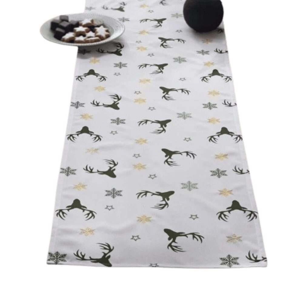 Home-trends24.de Tischläufer Hirsch Tischdecke weiß Herbst Deko Weihnachten 40x140cm