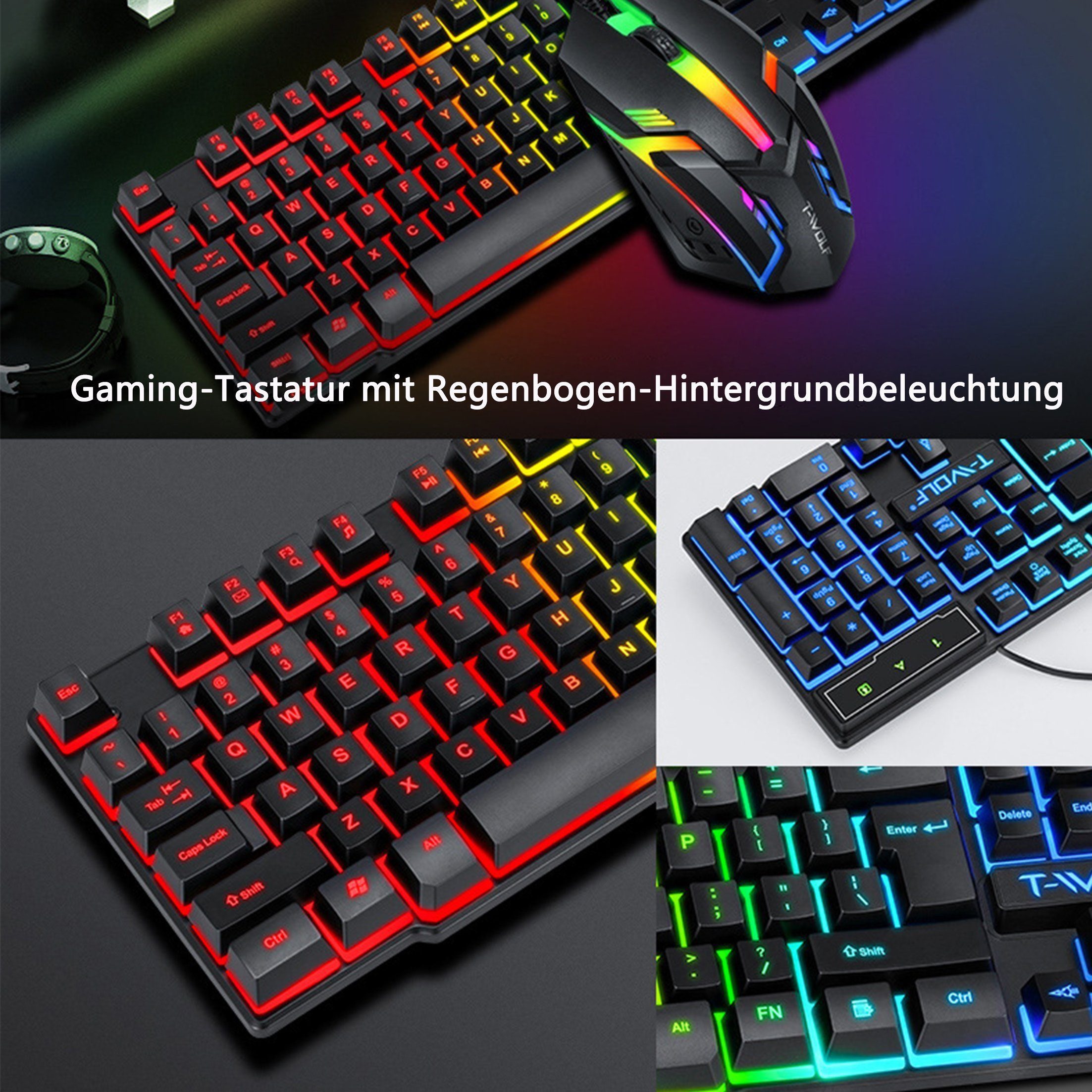 POPOLIC 4-in-1 Gaming-Tastatur und Maus-Set, mit Headset und Mauspad Gaming-Tastatur (4 Stück Tastatur) – Bild 3 von 5
