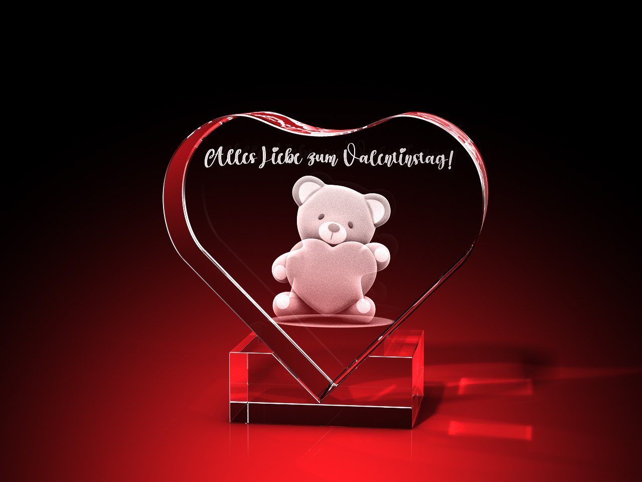 GLASFOTO.COM Dekofigur Bärchen mit Herz + Alles Liebe - Herz m. Halter Valentinstag