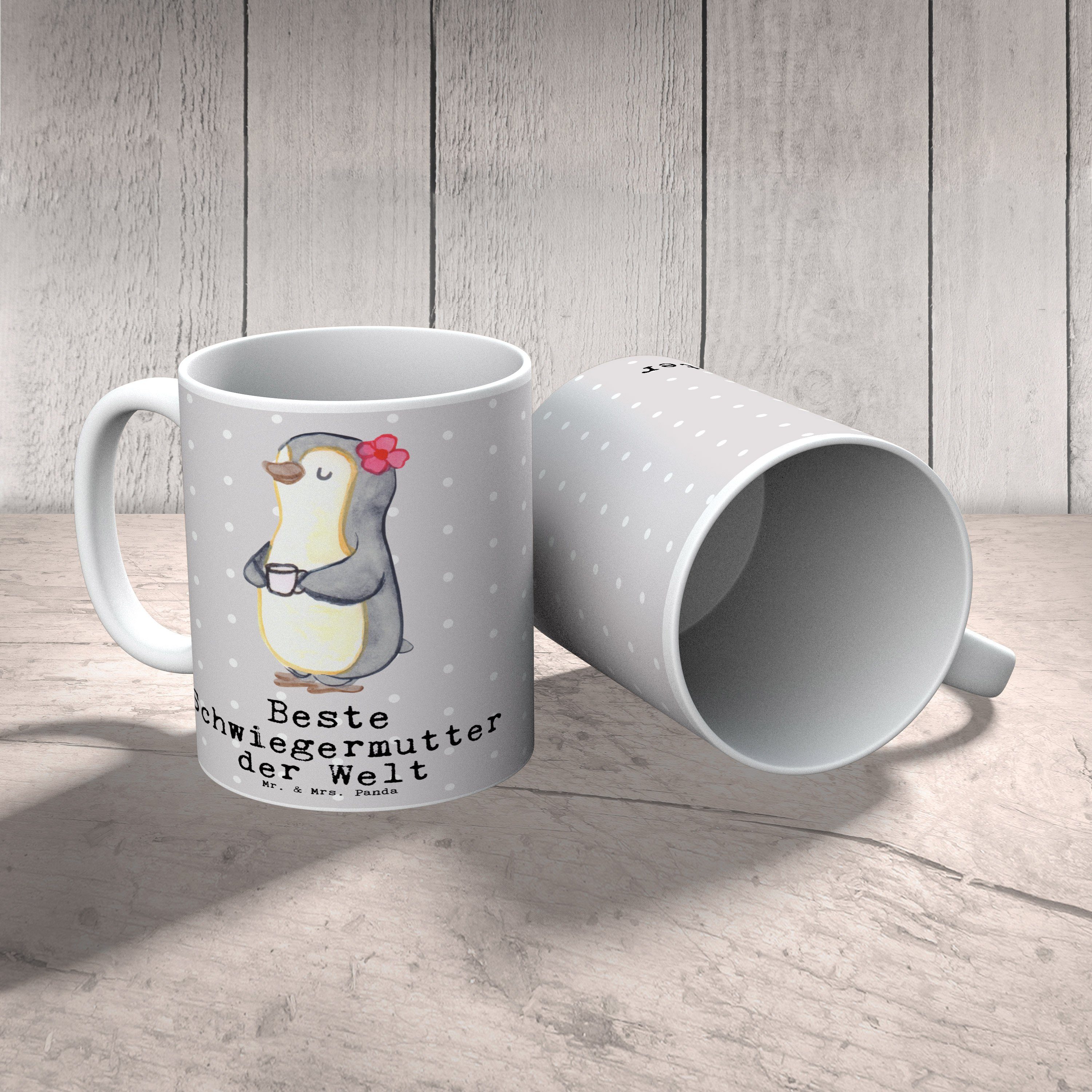 Keramik Kaf, Mrs. Grau Geschenk, - Beste Pastell Schwiegermutter & - Tasse Panda Pinguin Mr. der Welt