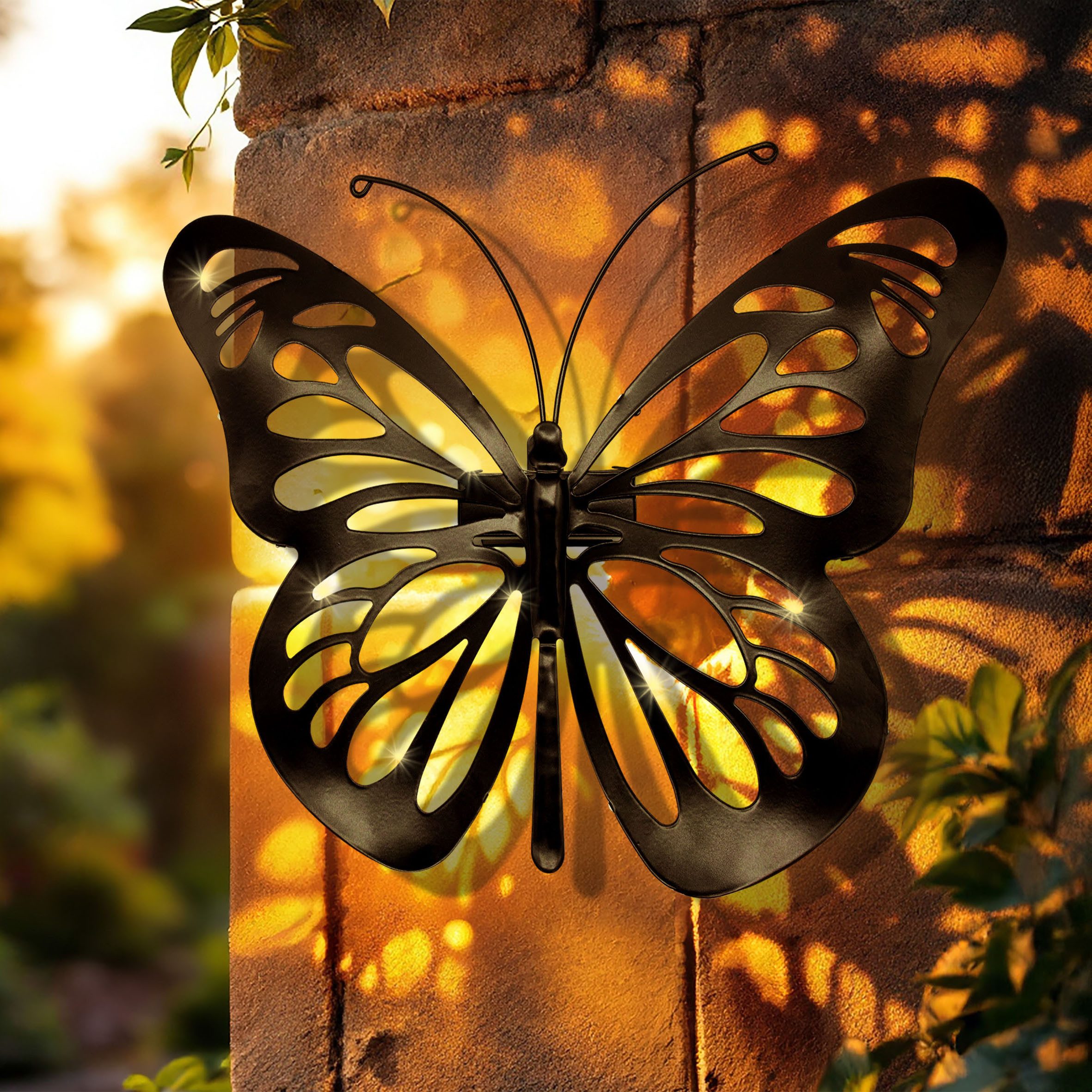 Spetebo LED Dekofigur Solar Wandbild Schmetterling schwarz mit 31 LED, Dämm günstig online kaufen