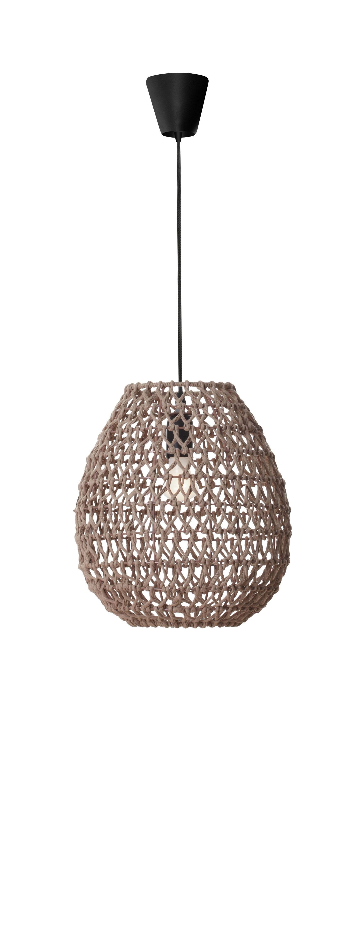 Licht-Erlebnisse Pendelleuchte JARETH, ohne Leuchtmittel, Hängelampe E27 Schwarz Mokka höhenverstellbar 30 cm breit Papier Boho