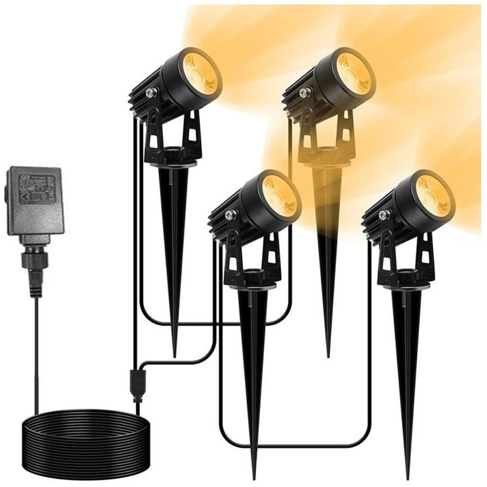 LED Gartenleuchte Gartenstrahler Set, IP66 Außen-Leuchte, Erd-Spieß, Teichlampe
