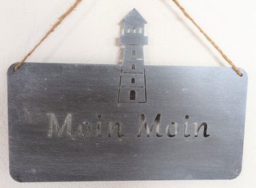 Posiwio Metallschild Schild "Moin Moin" mit Leuchtturm, (1 Stück, 1 St., Dekoschild), grau lackiert