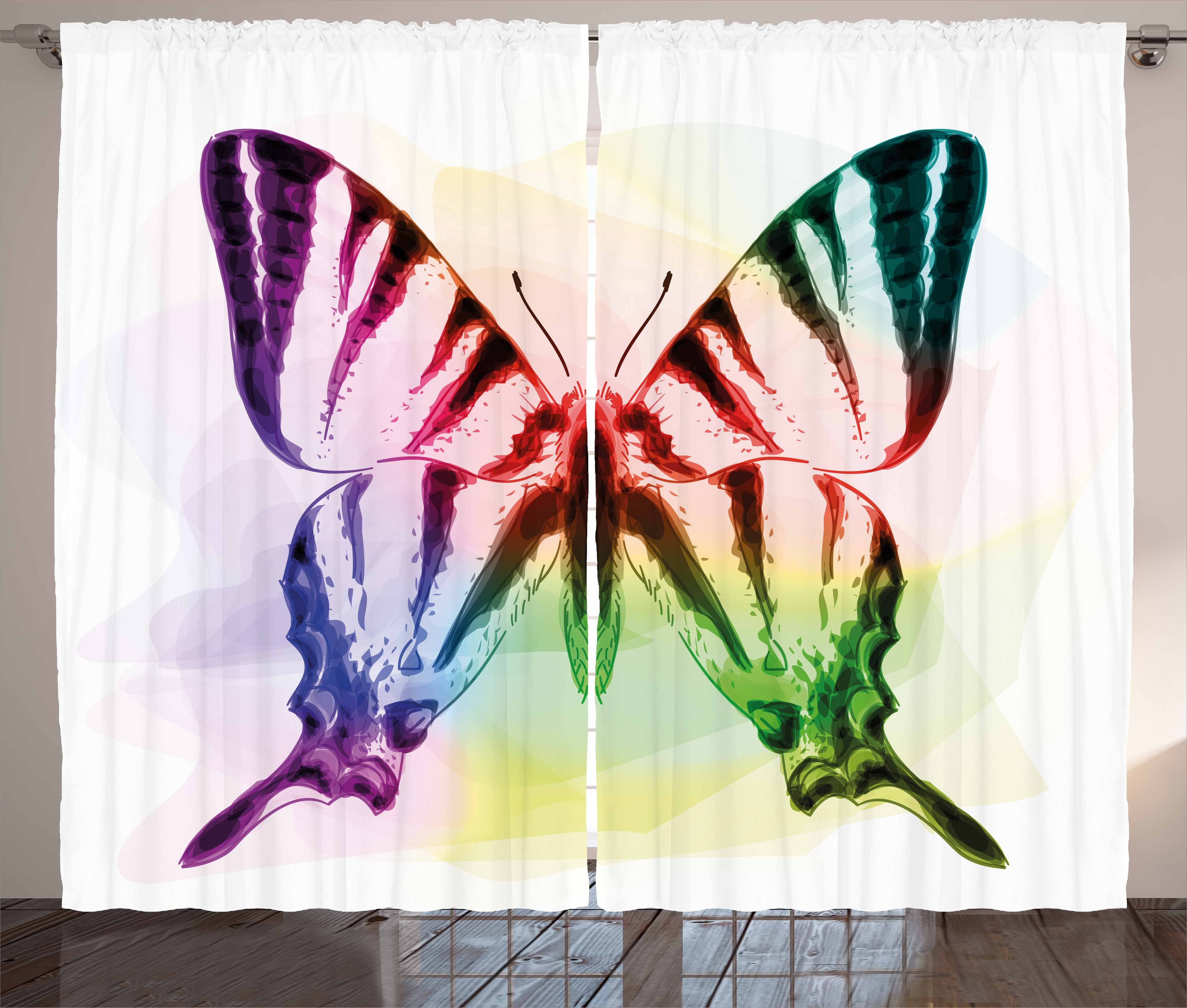 Gardine Schlafzimmer Kräuselband Vorhang mit Schlaufen und Haken, Abakuhaus, Schwalbenschwanz Schmetterlings-Regenbogen