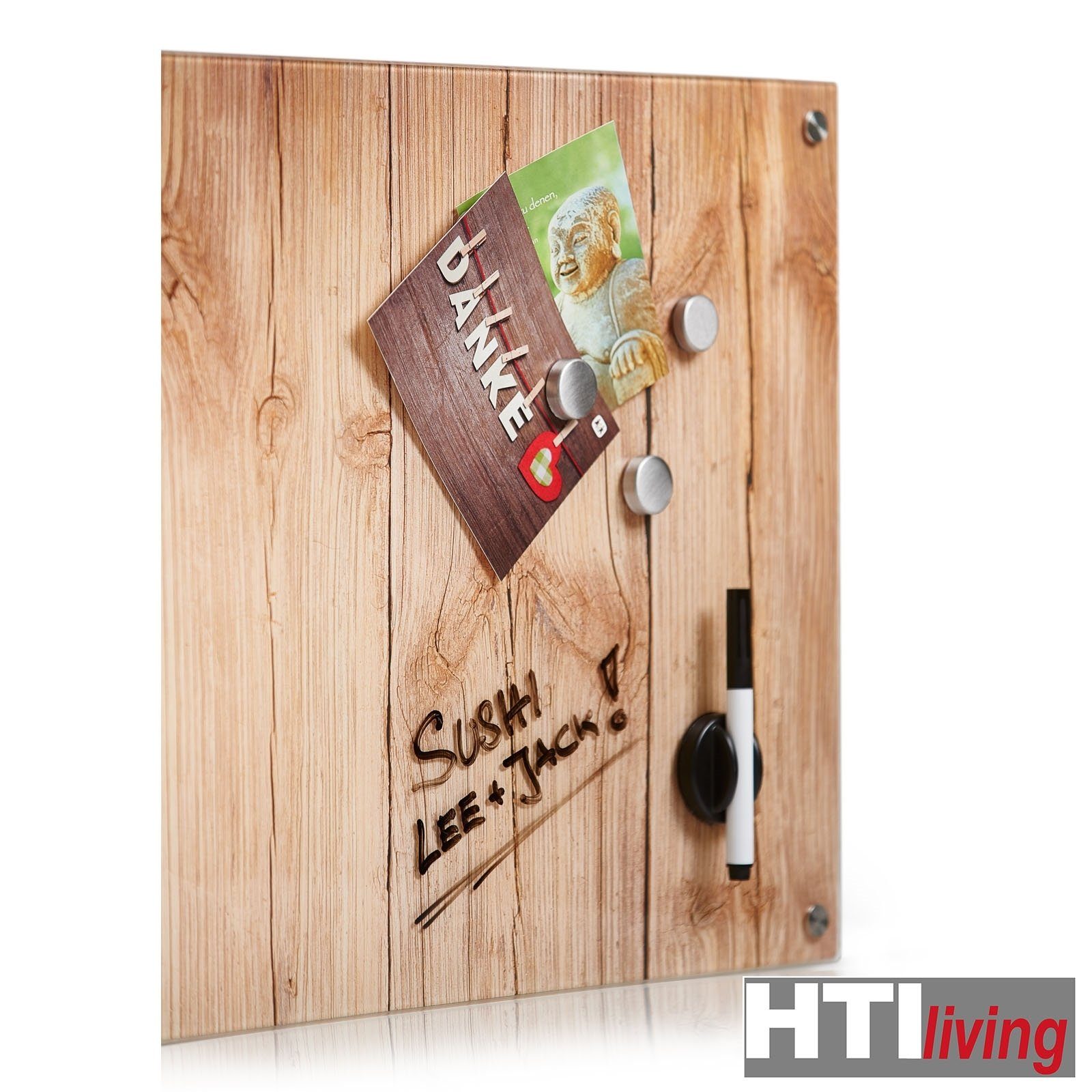 Magnettafel HTI-Living Memoboard Wood, Schreibboard Glas Memoboard Schreibtafel Magnetboard Pinnwand