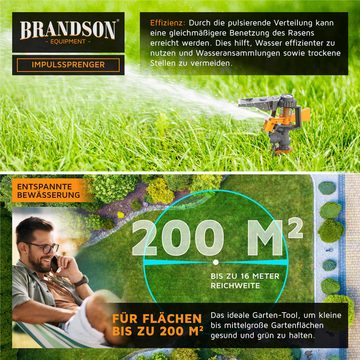 Brandson Kreisregner Intervall-Sprinkler, Rasensprenger mit Pulsation, 360° Impulsregner, für Flächen bis 200 m², (1-St), Rasensprinkler, 7m Reichweite, Gardena kompatibel