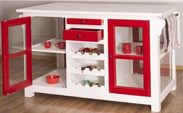 Casa Padrino Küchenbuffet Landhausstil Kücheninsel Weiß / Rot 150 x 90 x H. 90 cm - Massivholz Küchenschrank mit 4 Glastüren und 4 Schubladen - Landhausstil Küchenmöbel