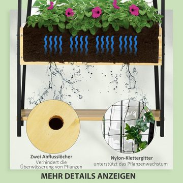 Outsunny Hochbeet mit Rankgitter, Blumenkasten, für Terrasse, Balkon, Natur (Set, 1 St., Pflanzkübel mit Innenverkleidung aus Vlies), 80L x 30B x 125H cm