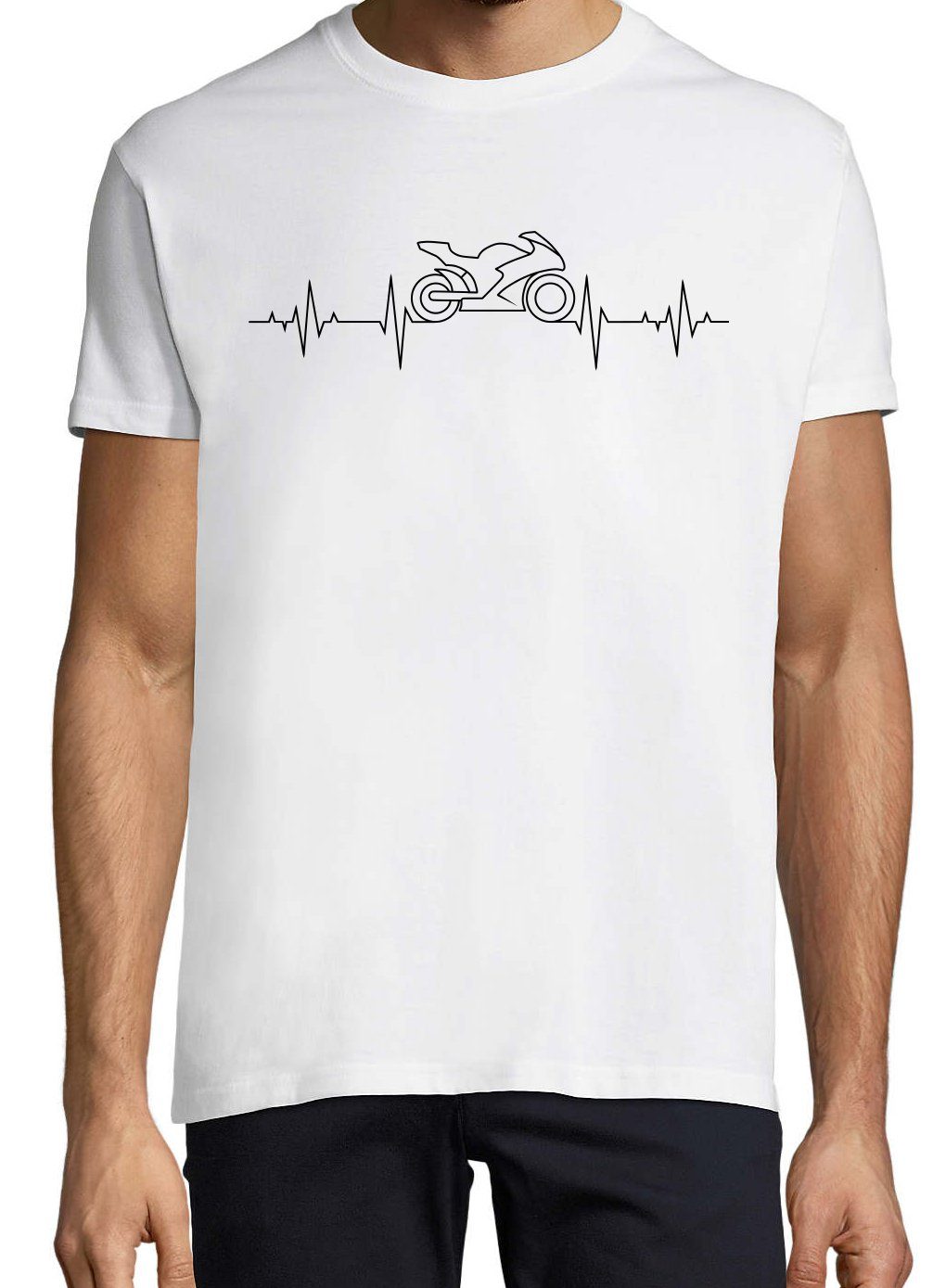 T-Shirt Youth Weiß Heartbeat Bike Motorrad Aufdruck Herren Print-Shirt modischem Designz mit