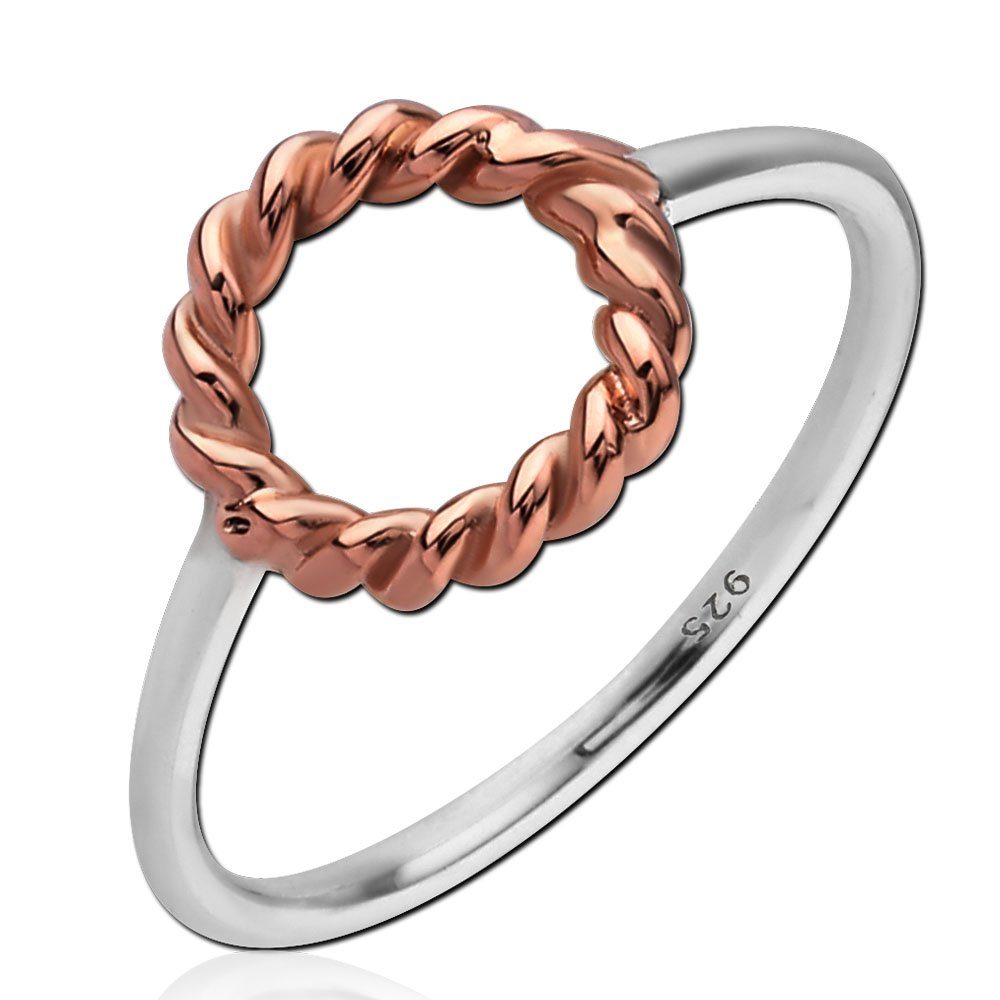 viva-adorno Silberring Damenring 925 Sterlingsilber Rosegold zweifarbig Kranz geflochten, Fingerring Verlobungsring Bicolor