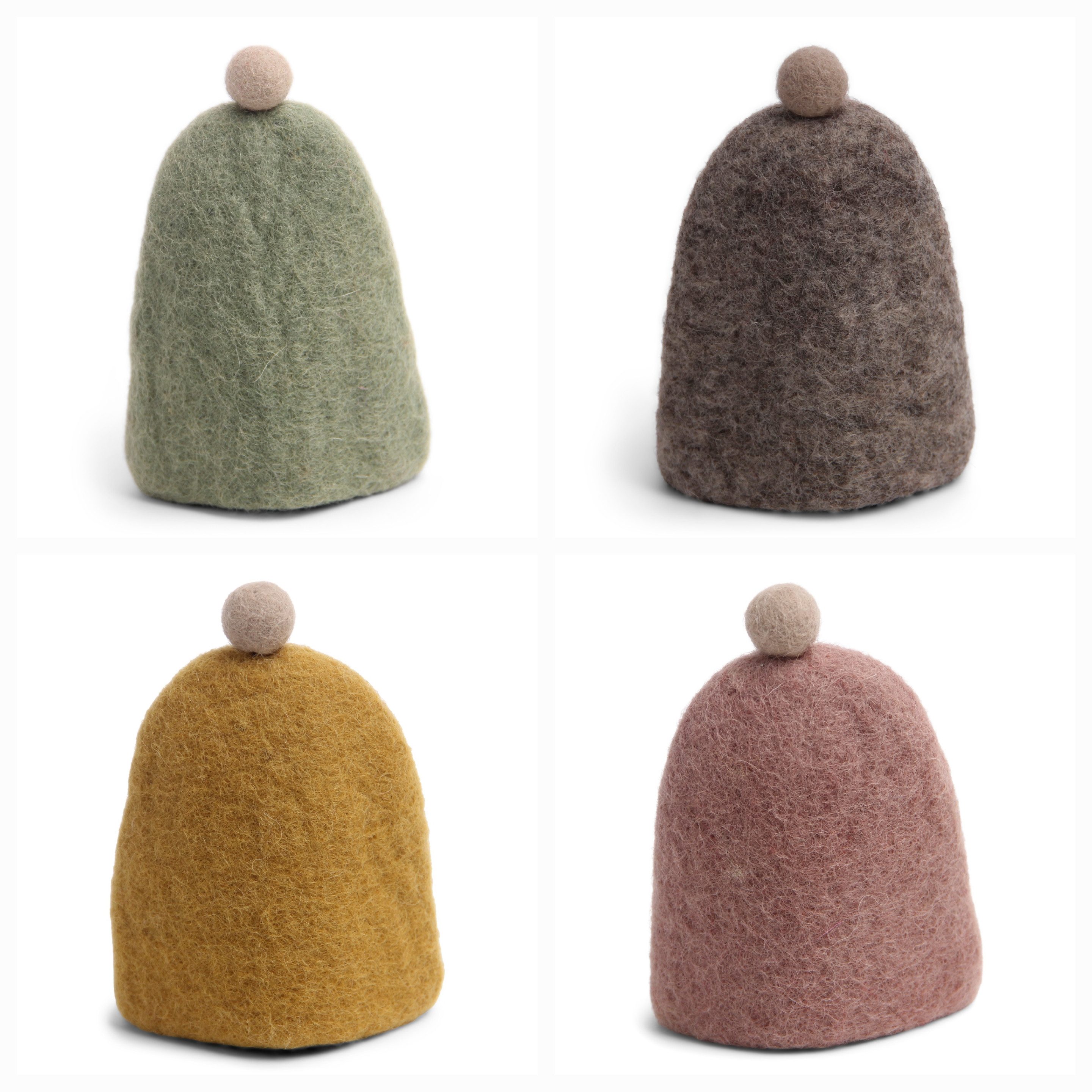 Gry & Sif Eierbecher Vier Eierwärmer, Tischdekoration, (Vier Eierwärmer (Dusty Light Green, Lavender, Ochre, Natural Grey), fairtrade und handmade