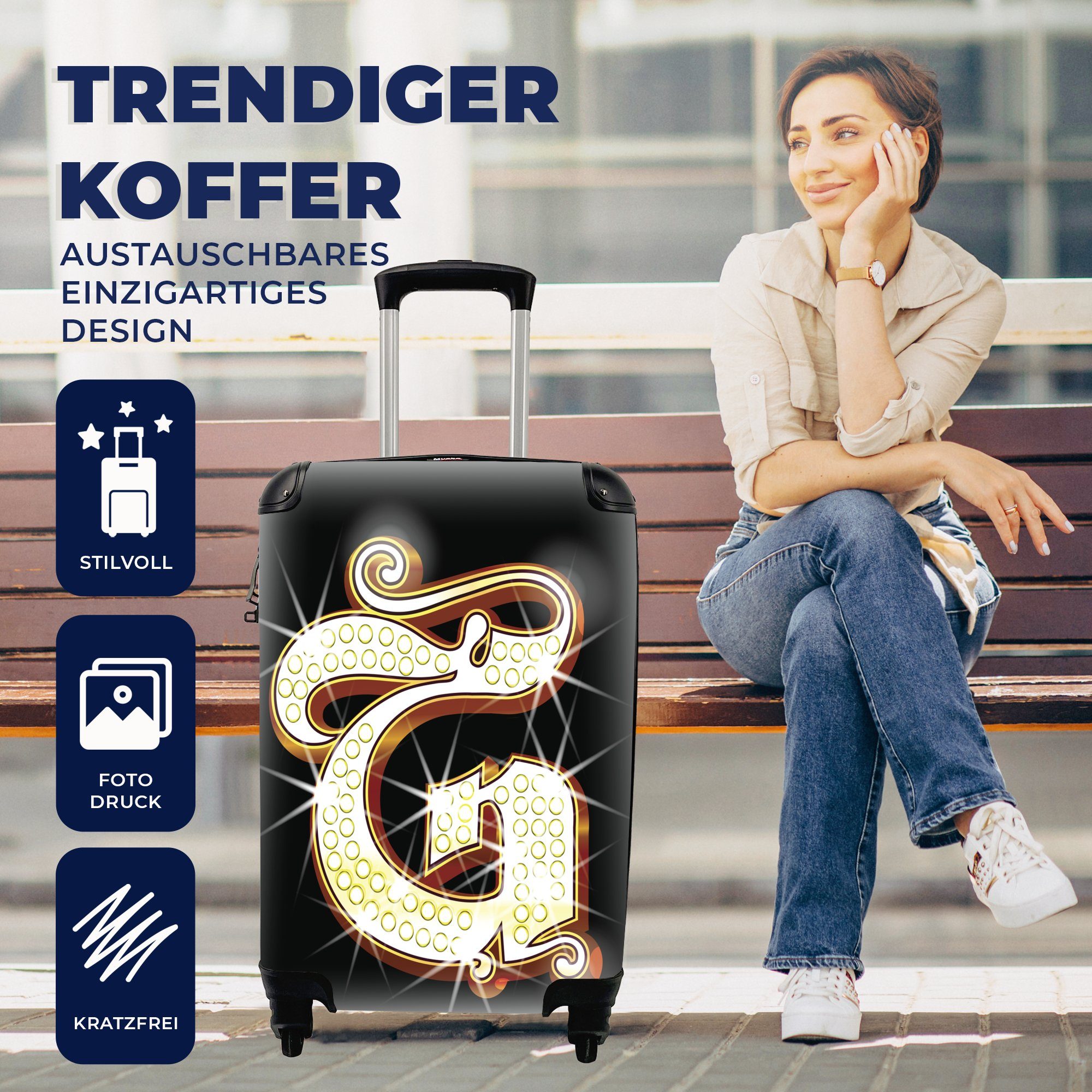 MuchoWow G, Trolley, eines Ferien, Eine Handgepäck mit glitzernden Rollen, Reisetasche 4 für Reisekoffer Buchstaben Illustration Handgepäckkoffer rollen,