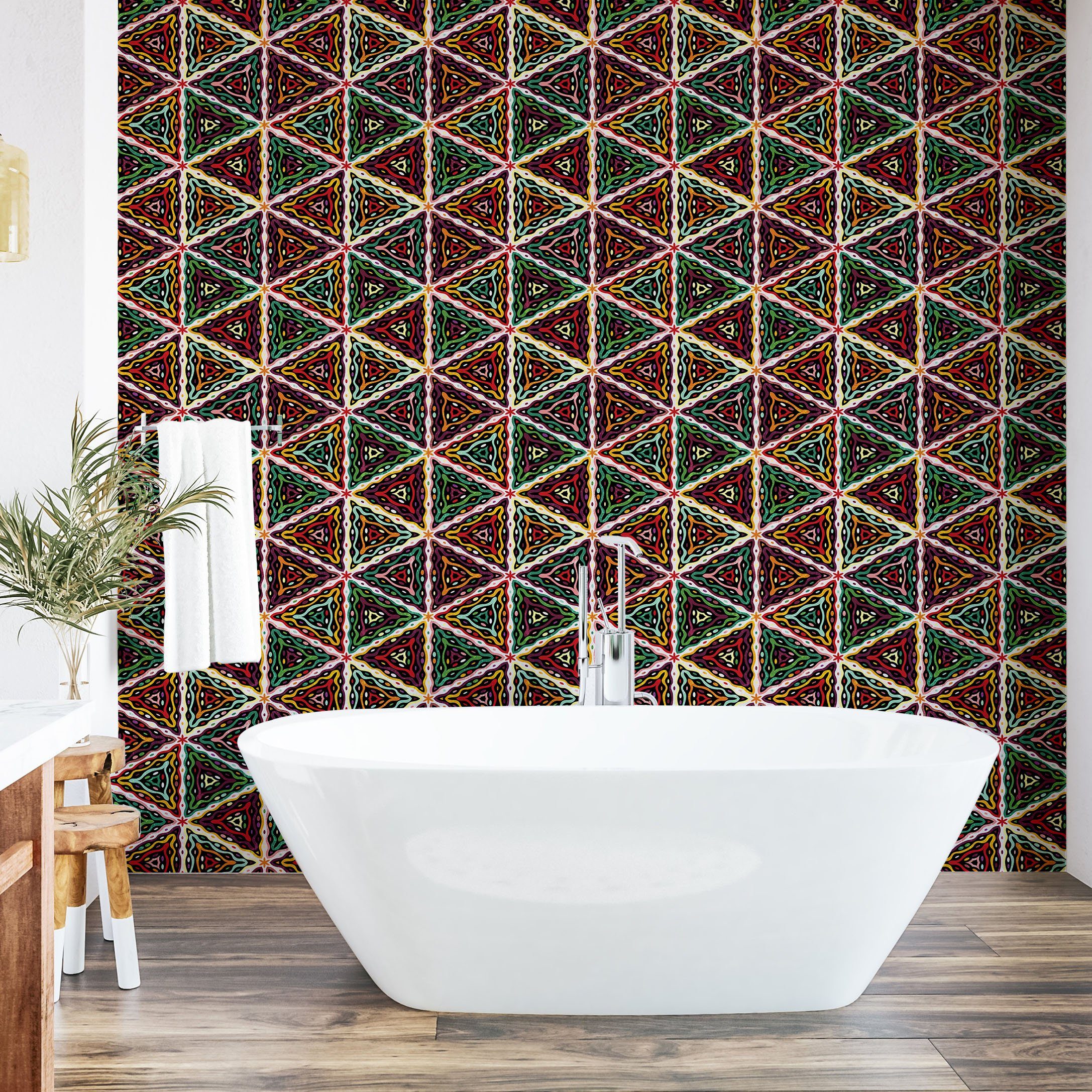 afrikanisch selbstklebendes Geometrisches Grunge-Mosaik Küchenakzent, Wohnzimmer Vinyltapete Abakuhaus