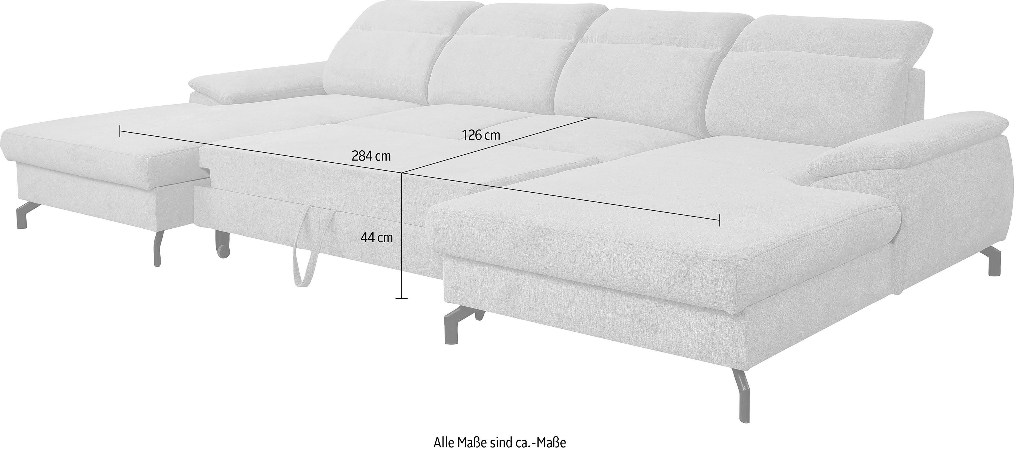 | Kopfteile Modernes Grau Bettkasten, Slavio, Wohnlandschaft Grau U-Sofa Schlaffunktion, mit WERK2 verstellbar | Grau