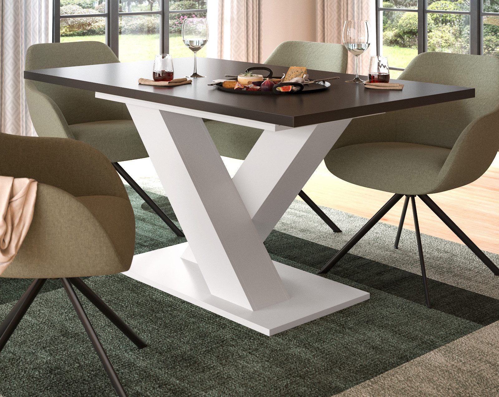 Inn.Furn Esstisch Home-X (Küchentisch in weiß und grau, 150 x 90 cm, ausziehbar auf 190 cm), für 4