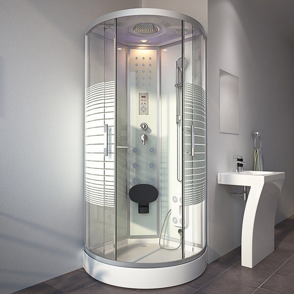 HOME DELUXE Dampfdusche WHITE PEARL - 100 x 100 cm, BxT: 100x100 cm, ESG-Vollverglasung, Regendusche, Duschtempel, Fertigdusche, Dusche, Duschkabine Komplett