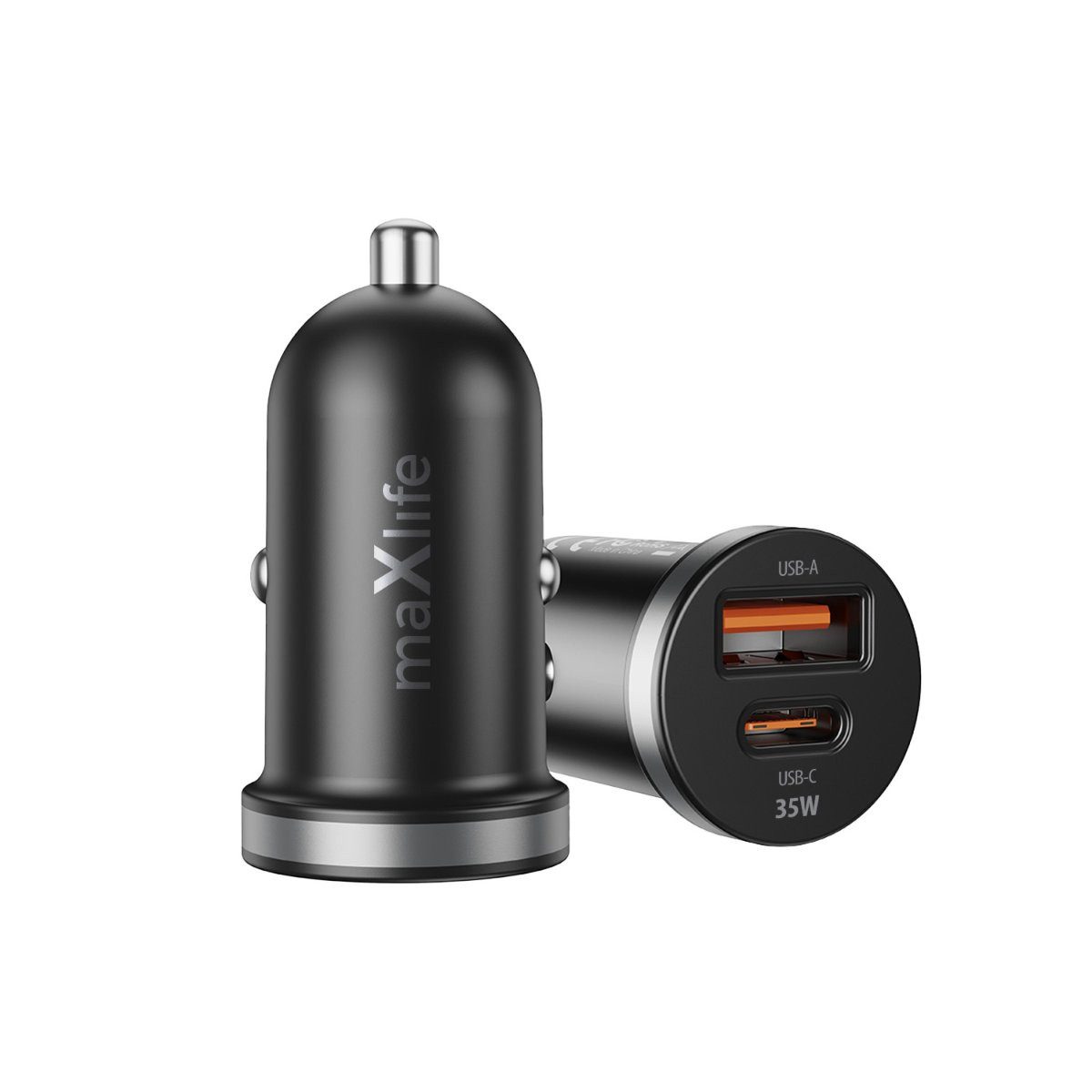 MaXlife Maxlife MXCC-05 PD QC Kfz-Ladegerät 1x USB-C 1x USB 35W schwarz Smartphone-Ladegerät