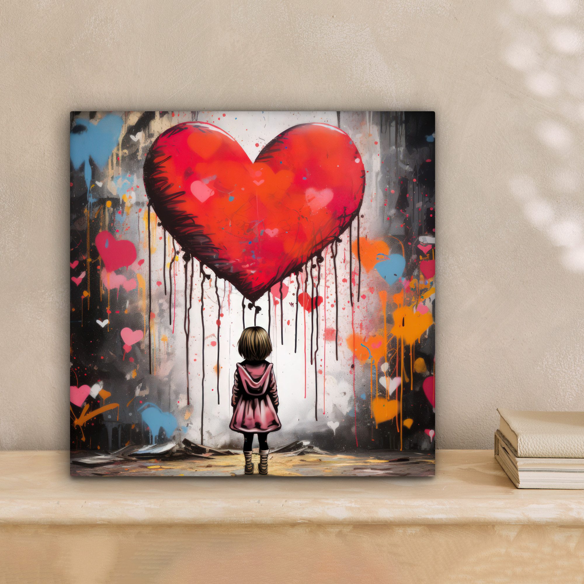 OneMillionCanvasses® Leinwandbild Mädchen - Herz - Graffiti - Kunst - Rot, günstig online kaufen