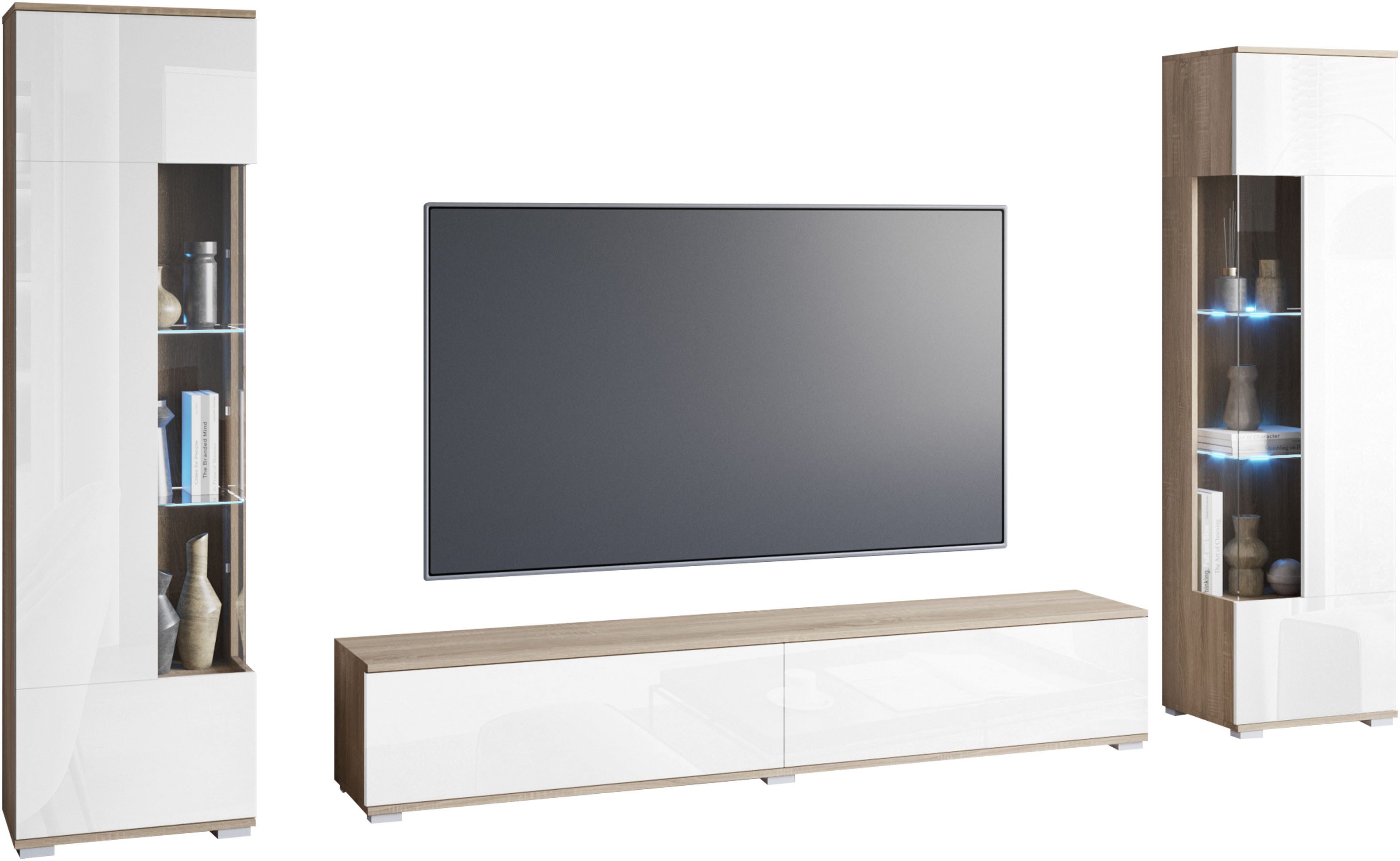 INOSIGN Wohnwand Kenia, Vitrine Türanschlag links/rechts wechselbar, (3-St) günstig online kaufen