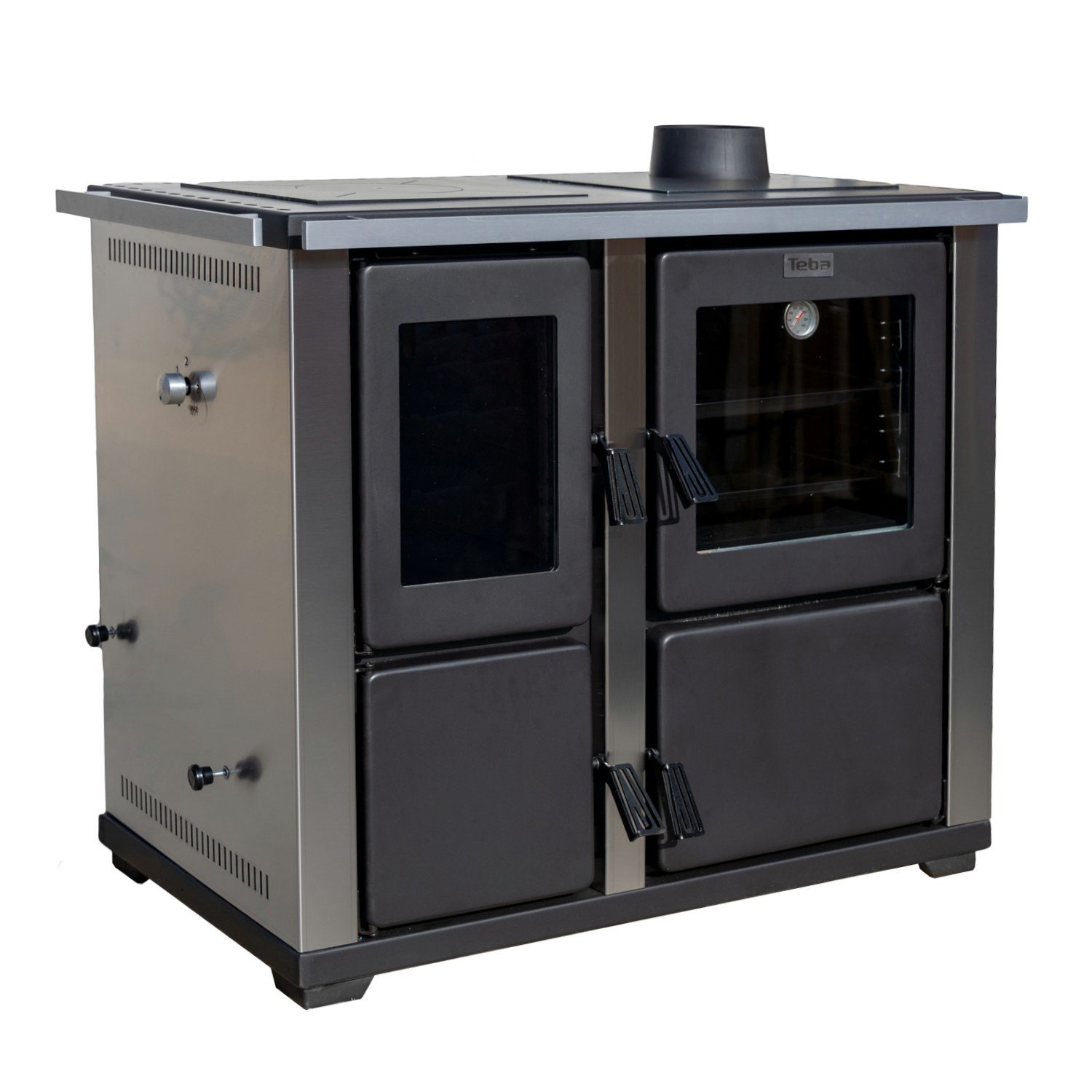 Teba Therm Kaminofen Kaminofen mit Backfach und Herdplatte Teba TKS 18 Holzofen 10 kW, Zeitbrand, Dauerbrand