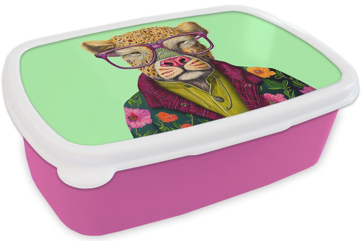 Design, für - MuchoWow Mädchen, rosa Erwachsene, Brotbox - Kunststoff - (2-tlg), Snackbox, Kinder, Brille Tiere Brotdose Kunststoff, Lunchbox Hund