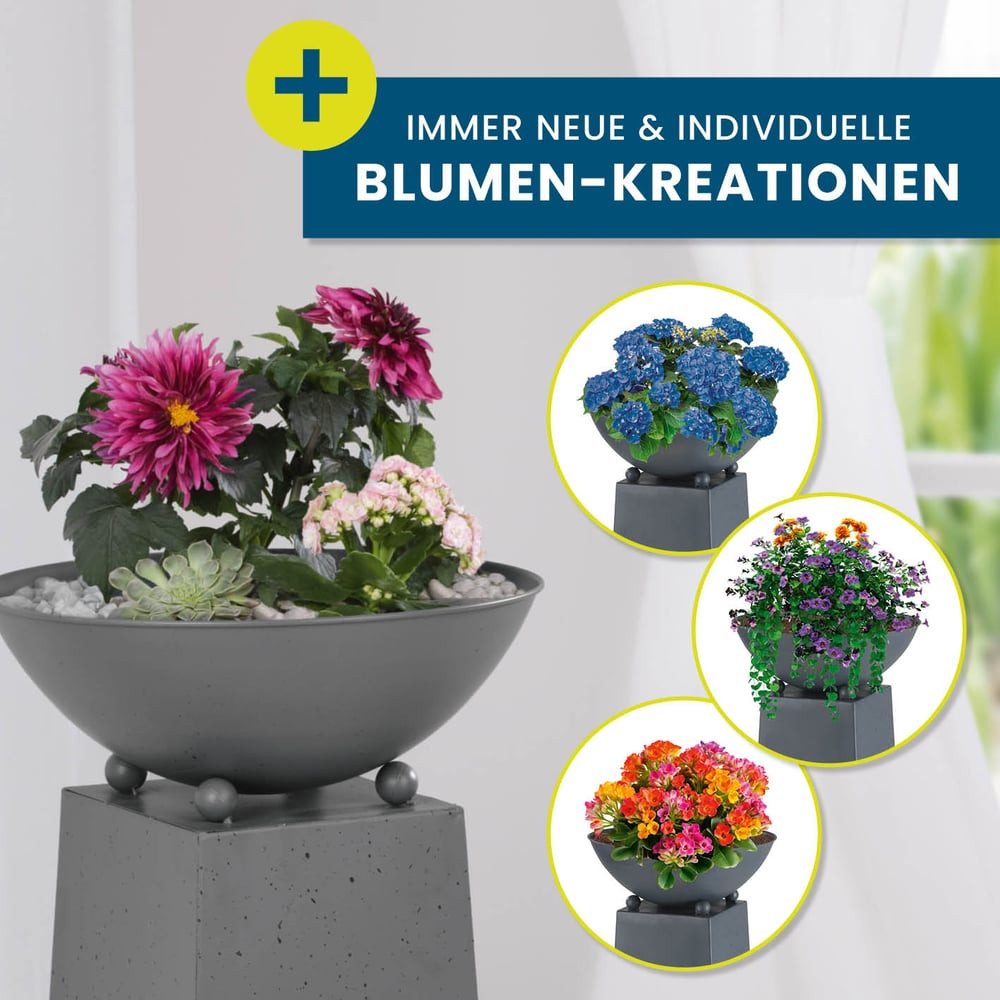 Hoberg Dekosäule LED Pflanzsäule Ginkgoblätter-Design in Beton-Optik, In- und Outdoor geeignet, Integrierte Beleuchtung, 6h Timer, kabellos