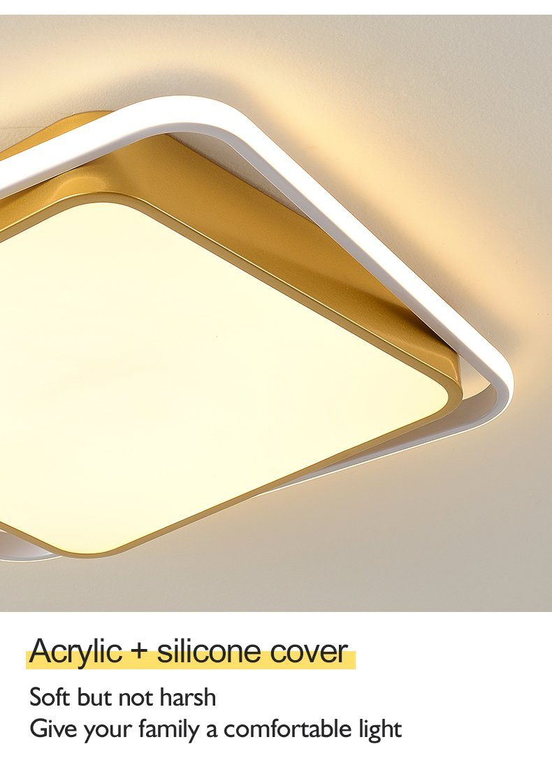 Fernbedienung integriert, Deckenlampe 37W Daskoo Wohnzimmer, Warmweiß/Neutralweiß/Kaltweiß, LED mit LED Quadrat Weiß+ Dimmbar LED fest Deckenleuchte Golden Deckenleuchten