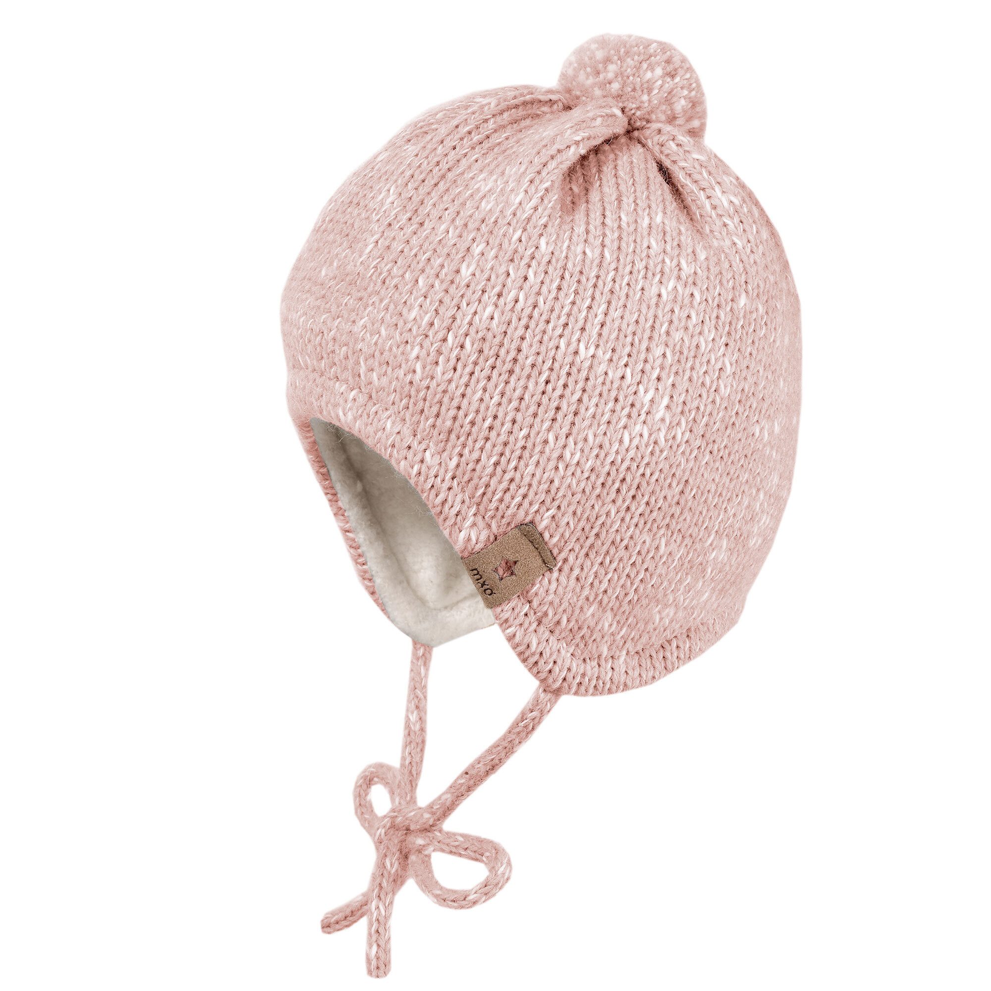 MAXIMO Strickmütze BABY-Mütze, ausgenäht Effektgarn, Pompon, Teddyfutter (1-St) Unikat